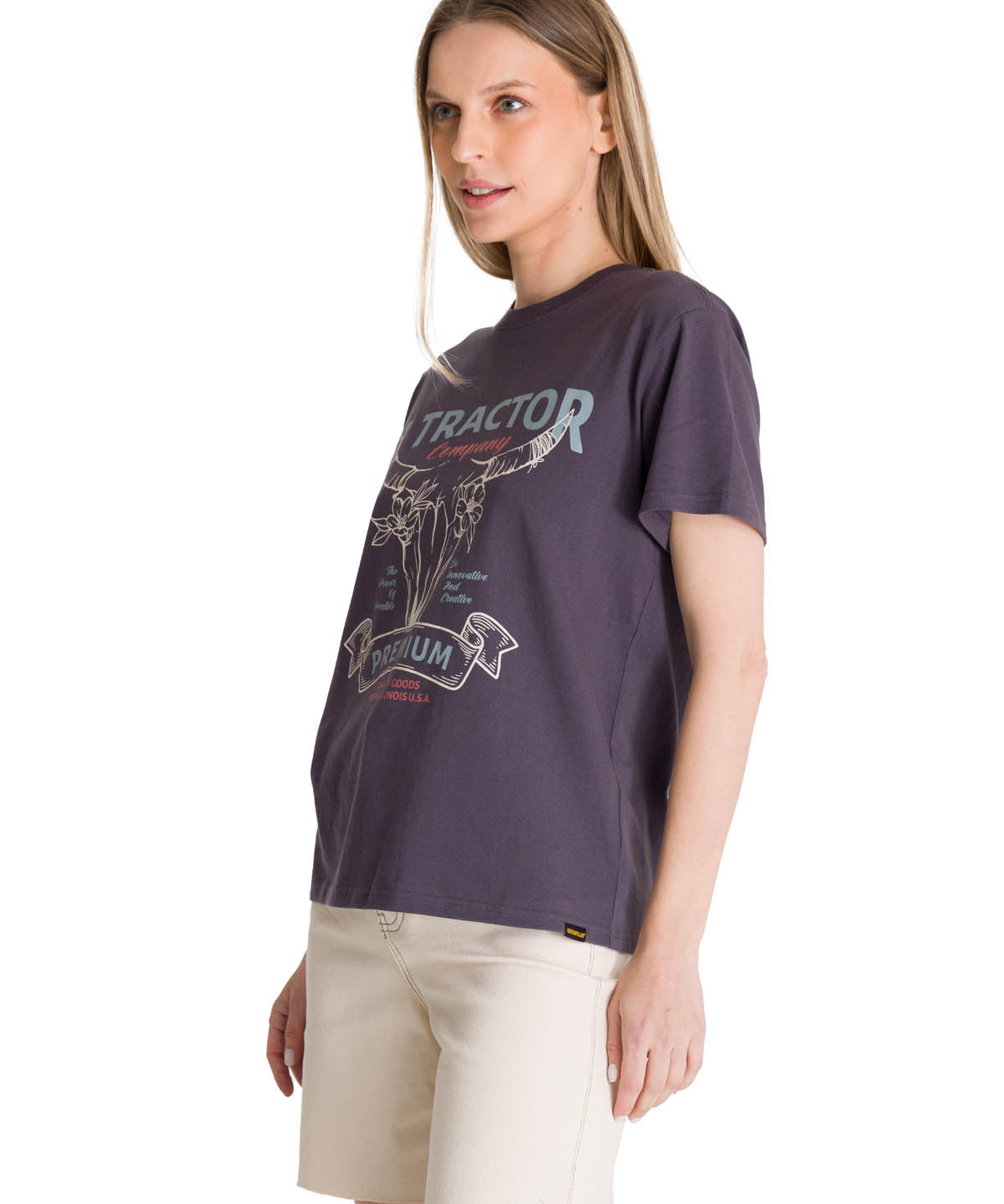 Polera Manga Corta Mujer Diseño Gris Oscuro CAT