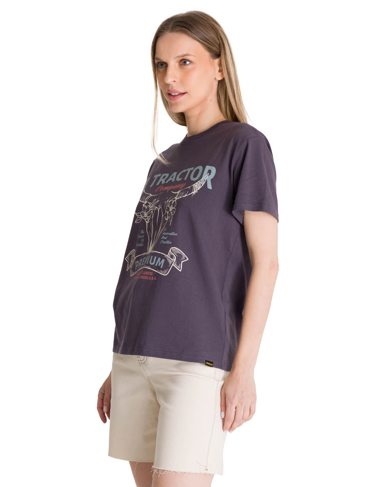 Polera Manga Corta Mujer Diseño Gris Oscuro CAT