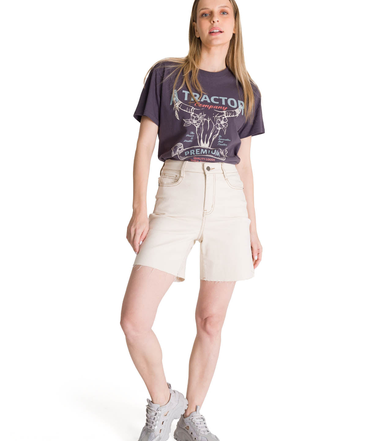 Polera Manga Corta Mujer Diseño Gris Oscuro CAT