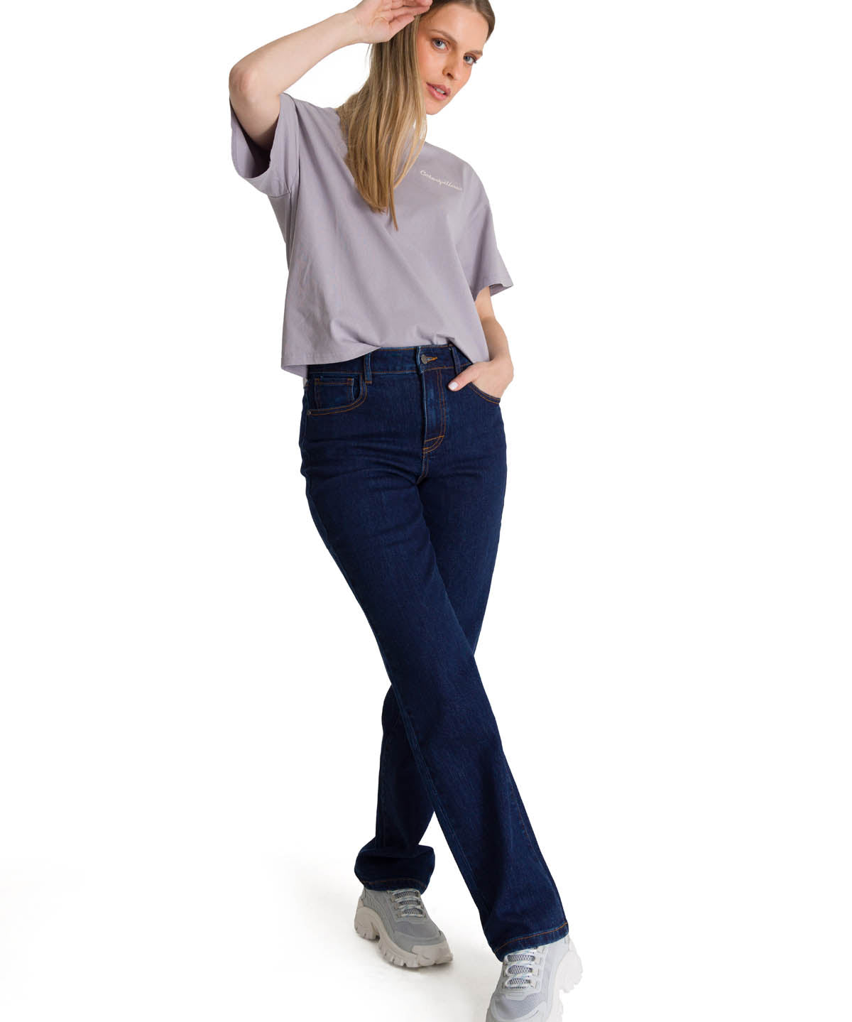 Polera Manga Corta Boxy Mujer Bordato CAT Lila CAT