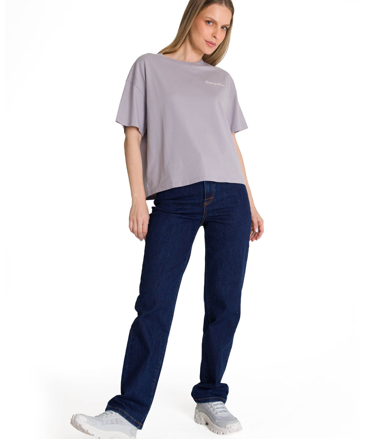 Polera Manga Corta Boxy Mujer Bordato CAT Lila CAT