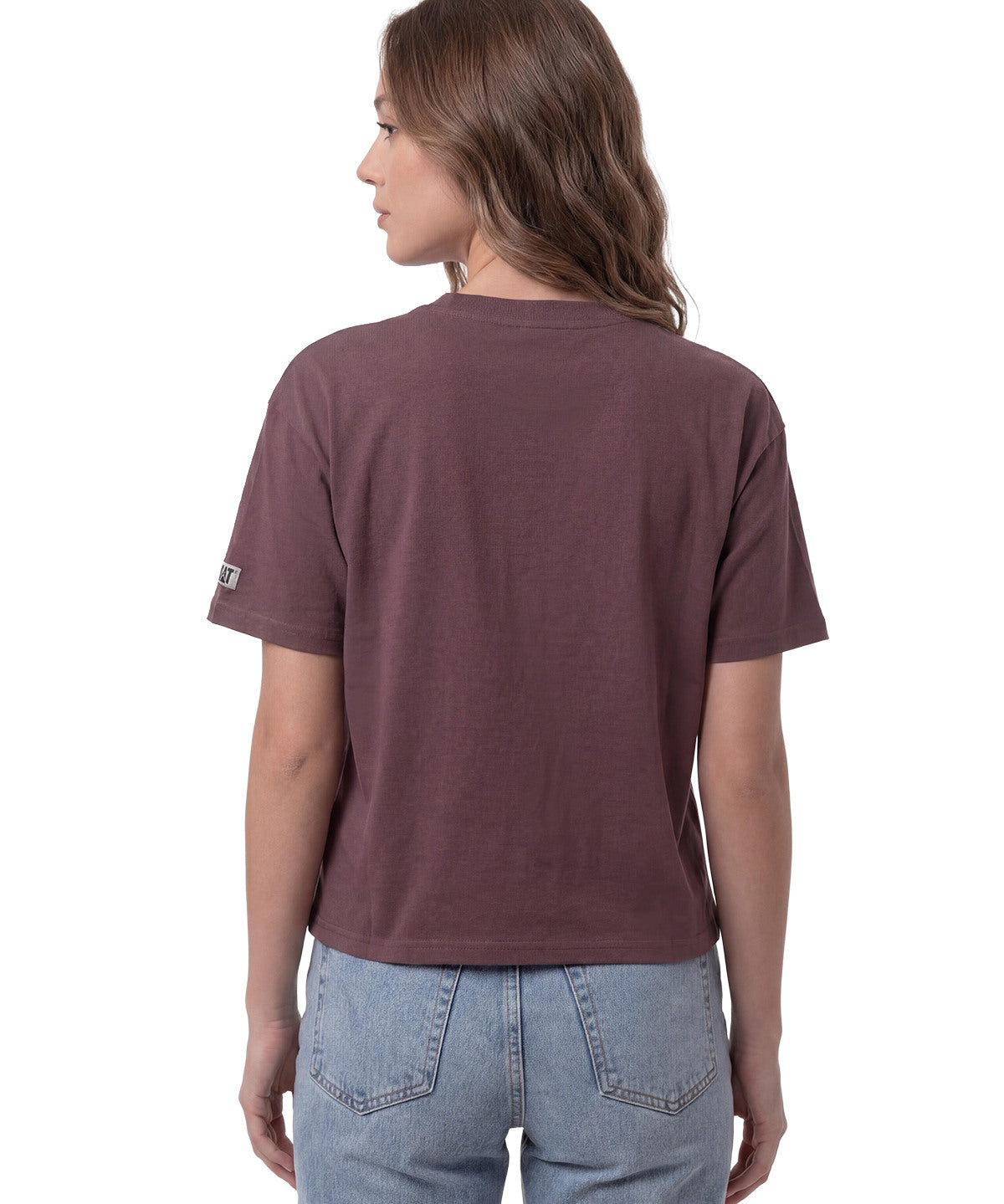 Polera Manga Corta Boxy Mujer Heavyweight Emb Burdeo  Cat