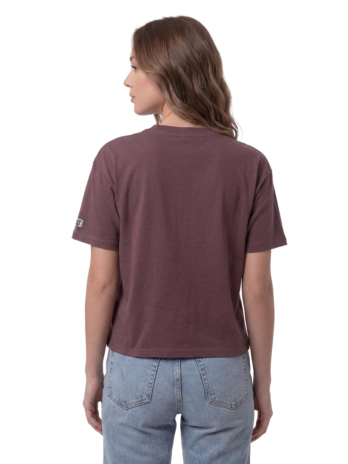 Polera Manga Corta Boxy Mujer Heavyweight Emb Burdeo  Cat