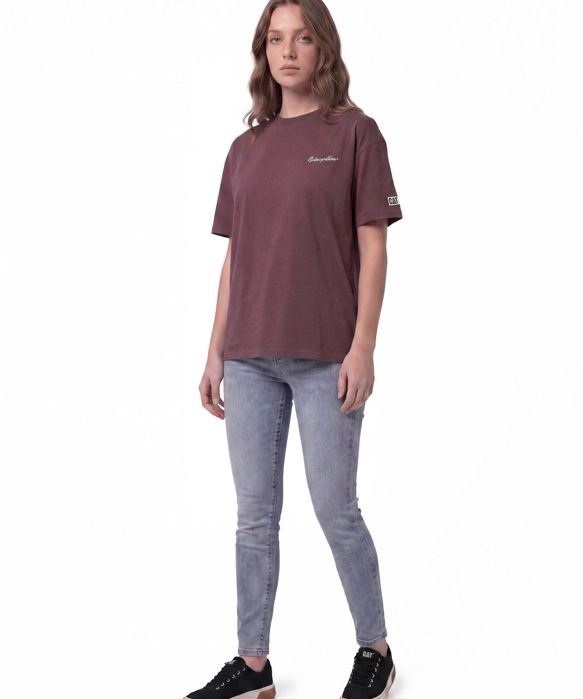 Polera Manga Corta Boxy Mujer Heavyweight Emb Burdeo  Cat