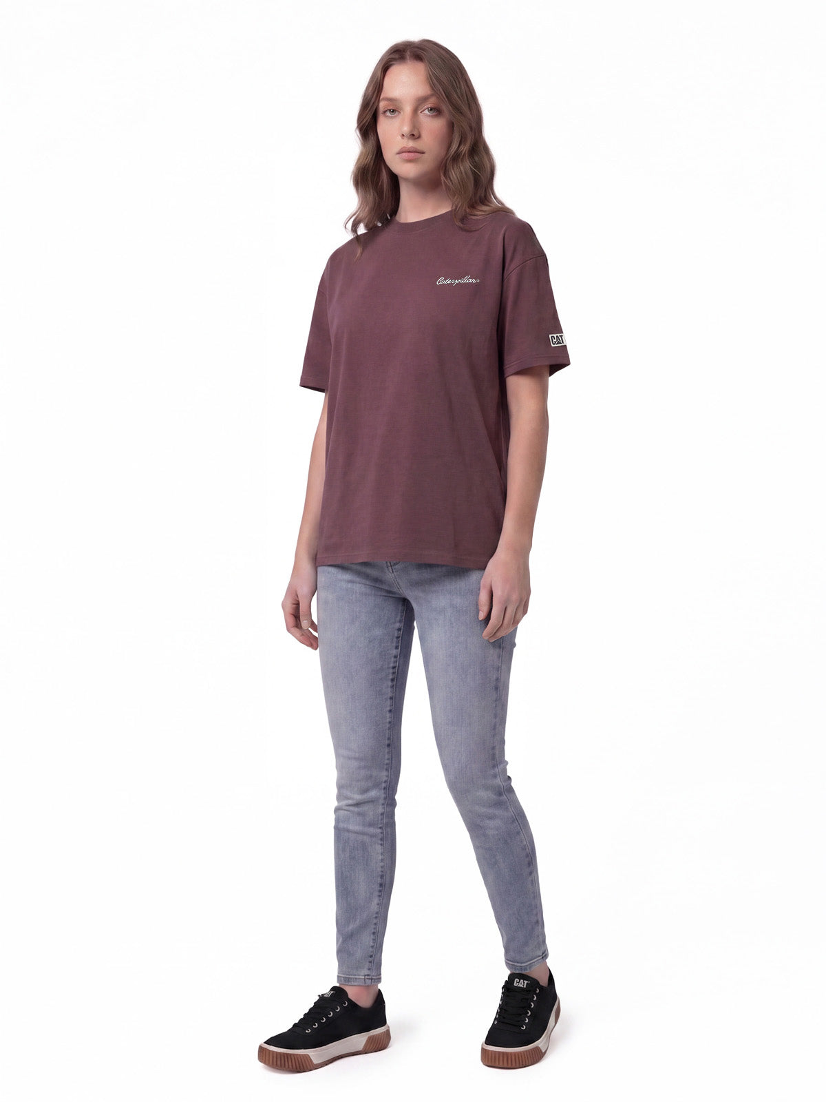 Polera Manga Corta Boxy Mujer Heavyweight Emb Burdeo  Cat
