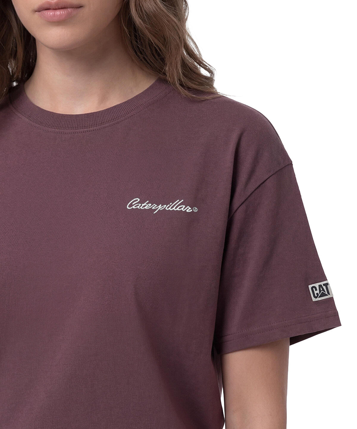 Polera Manga Corta Boxy Mujer Heavyweight Emb Burdeo  Cat