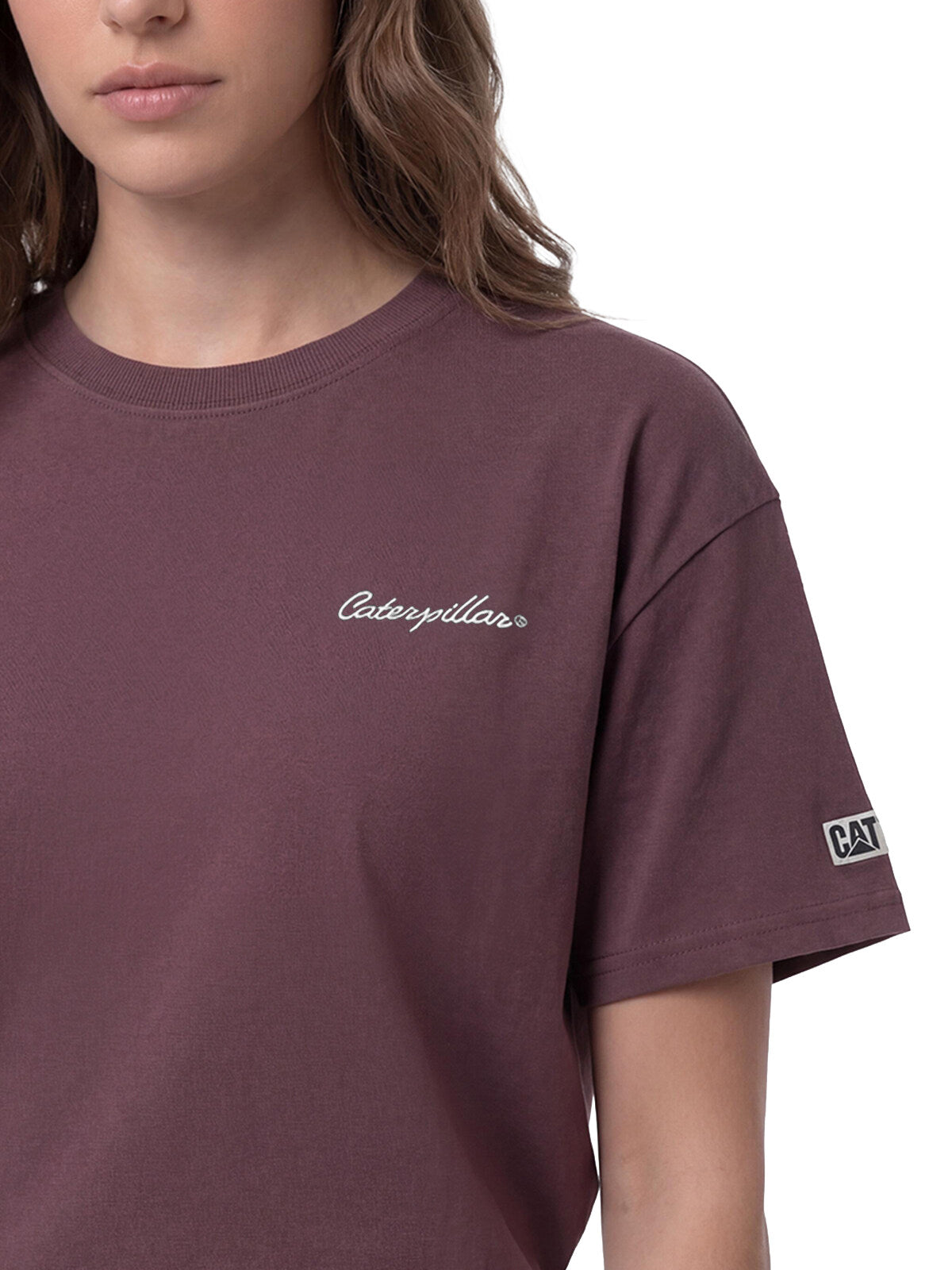 Polera Manga Corta Boxy Mujer Heavyweight Emb Burdeo  Cat