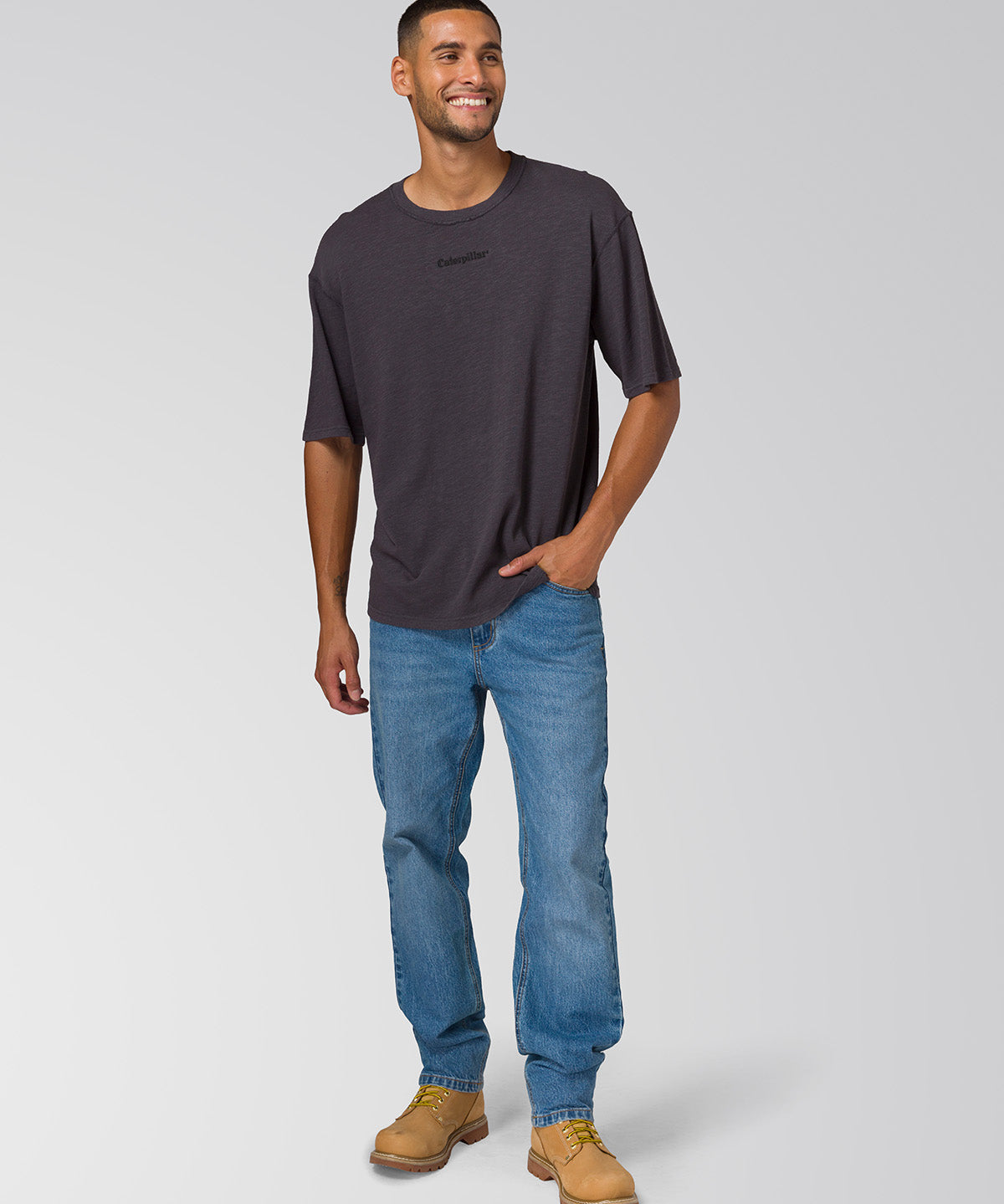 Polera Manga Corta Hombre Slub Knit Relaxed Negro Cat