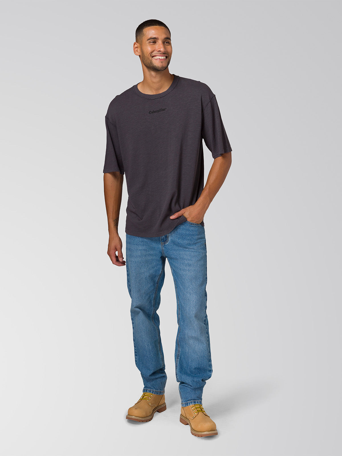 Polera Manga Corta Hombre Slub Knit Relaxed Negro Cat