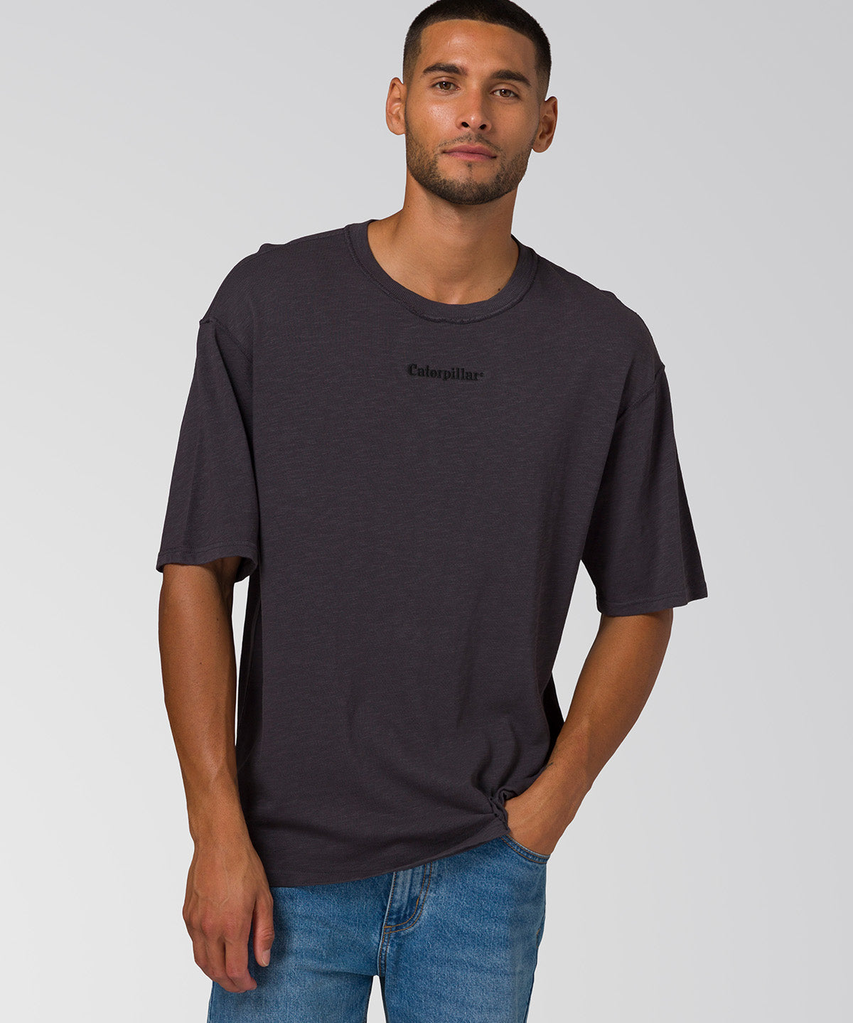 Polera Manga Corta Hombre Slub Knit Relaxed Negro Cat