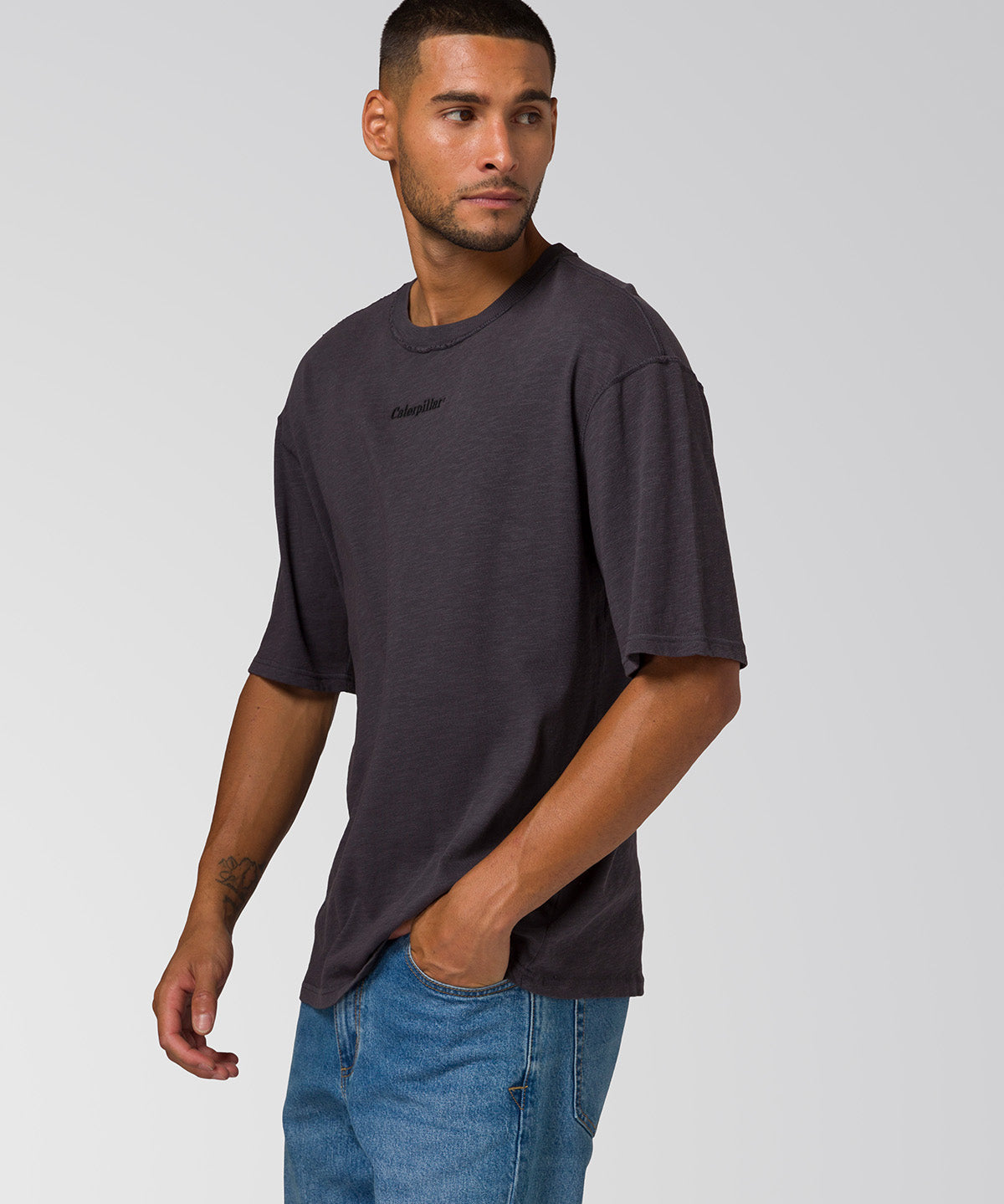 Polera Manga Corta Hombre Slub Knit Relaxed Negro Cat