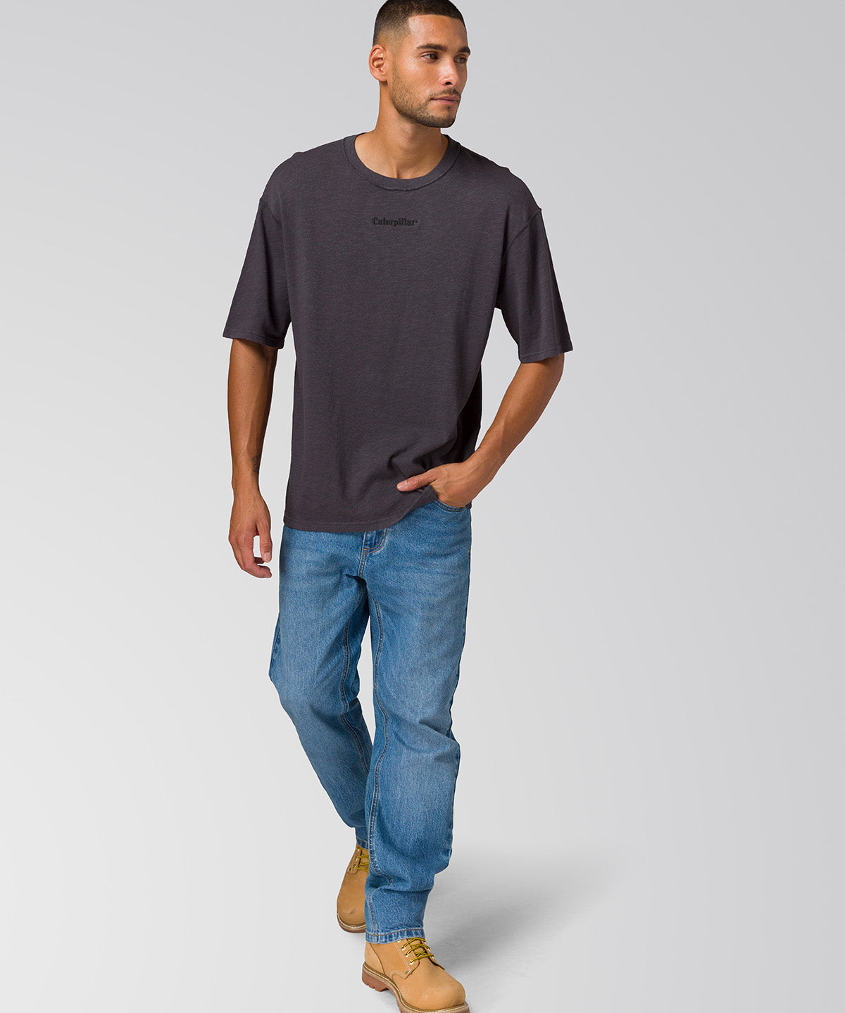 Polera Manga Corta Hombre Slub Knit Relaxed Negro Cat