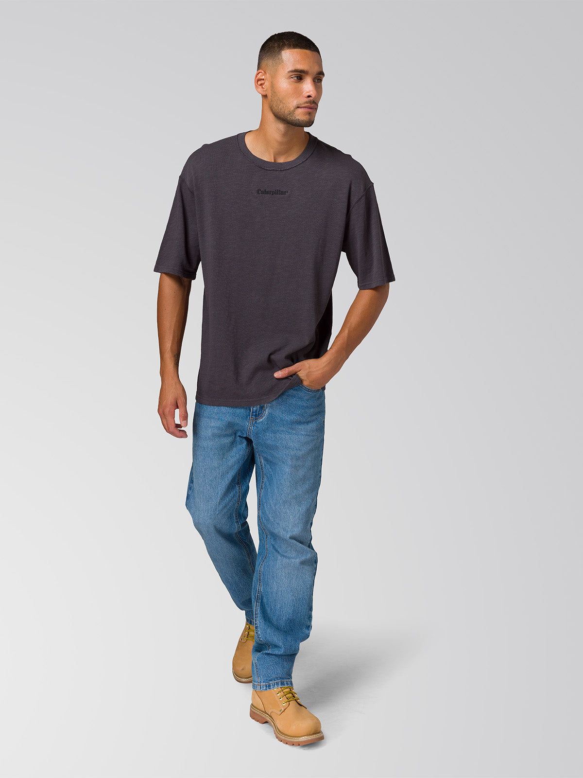 Polera Manga Corta Hombre Slub Knit Relaxed Negro Cat