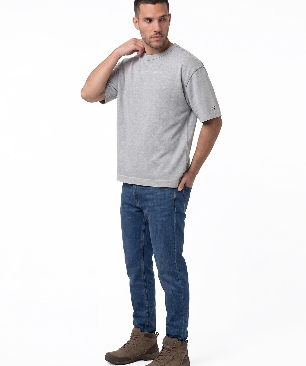 Polera Manga Corta Hombre Slub Knit Relaxed Gris Cat