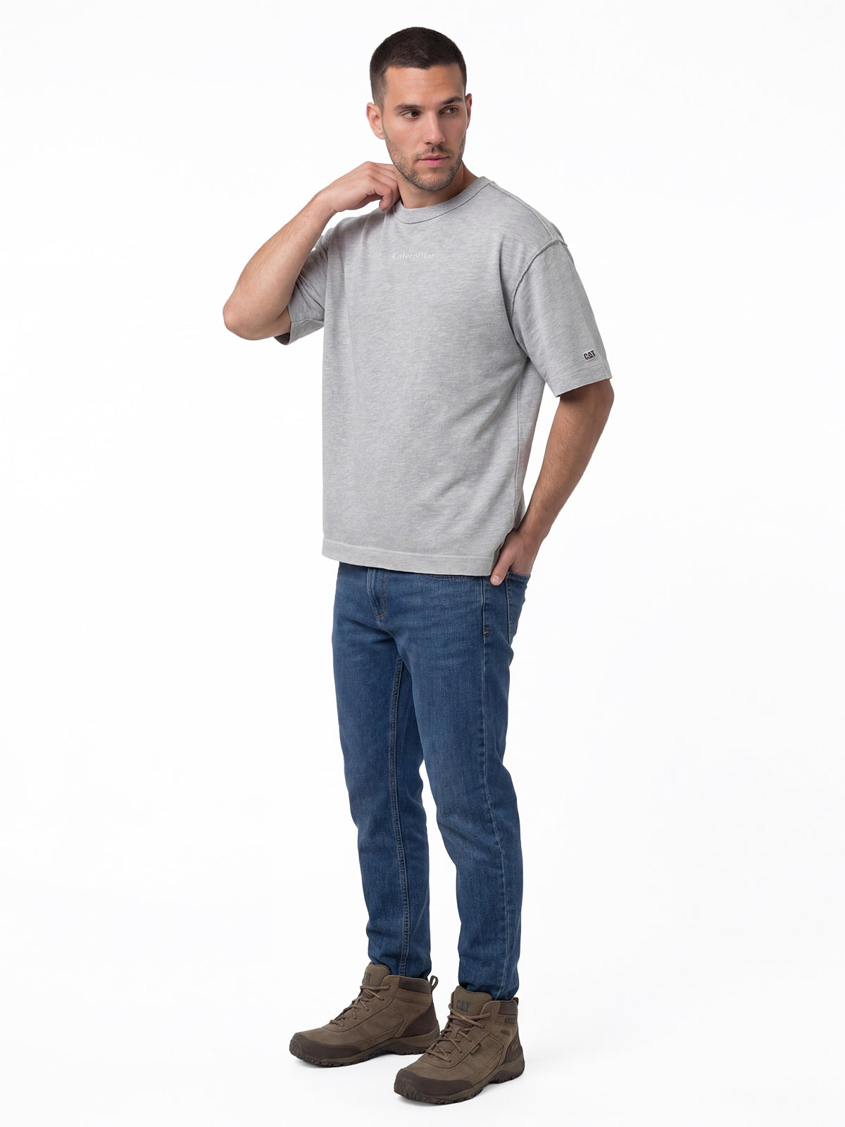 Polera Manga Corta Hombre Slub Knit Relaxed Gris Cat