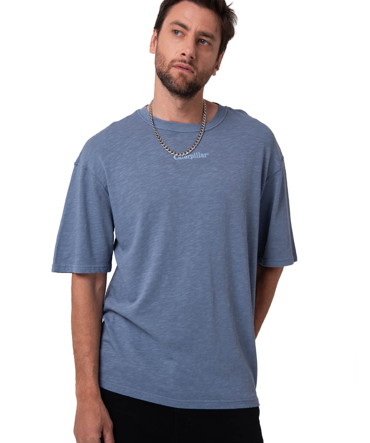 Polera Manga Corta Hombre Slub Knit Relaxed Azul Cat