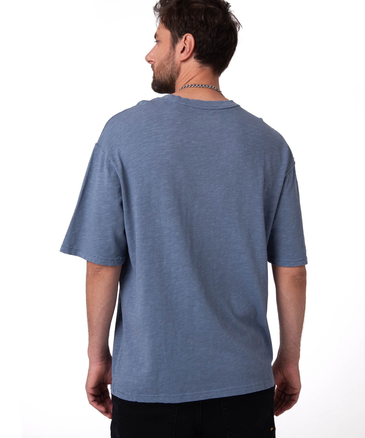 Polera Manga Corta Hombre Slub Knit Relaxed Azul Cat