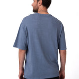 Polera Manga Corta Hombre Slub Knit Relaxed Azul Cat