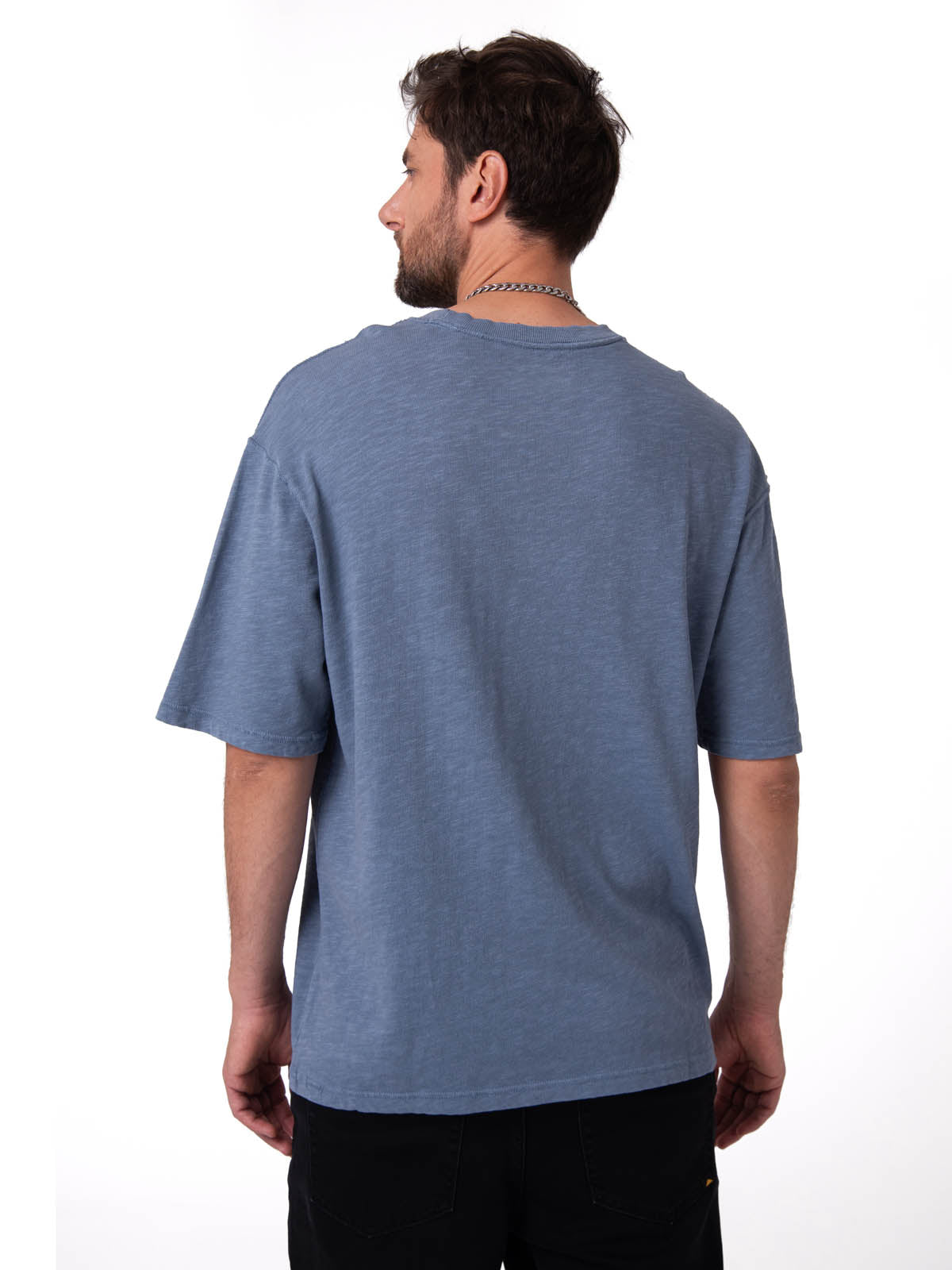 Polera Manga Corta Hombre Slub Knit Relaxed Azul Cat