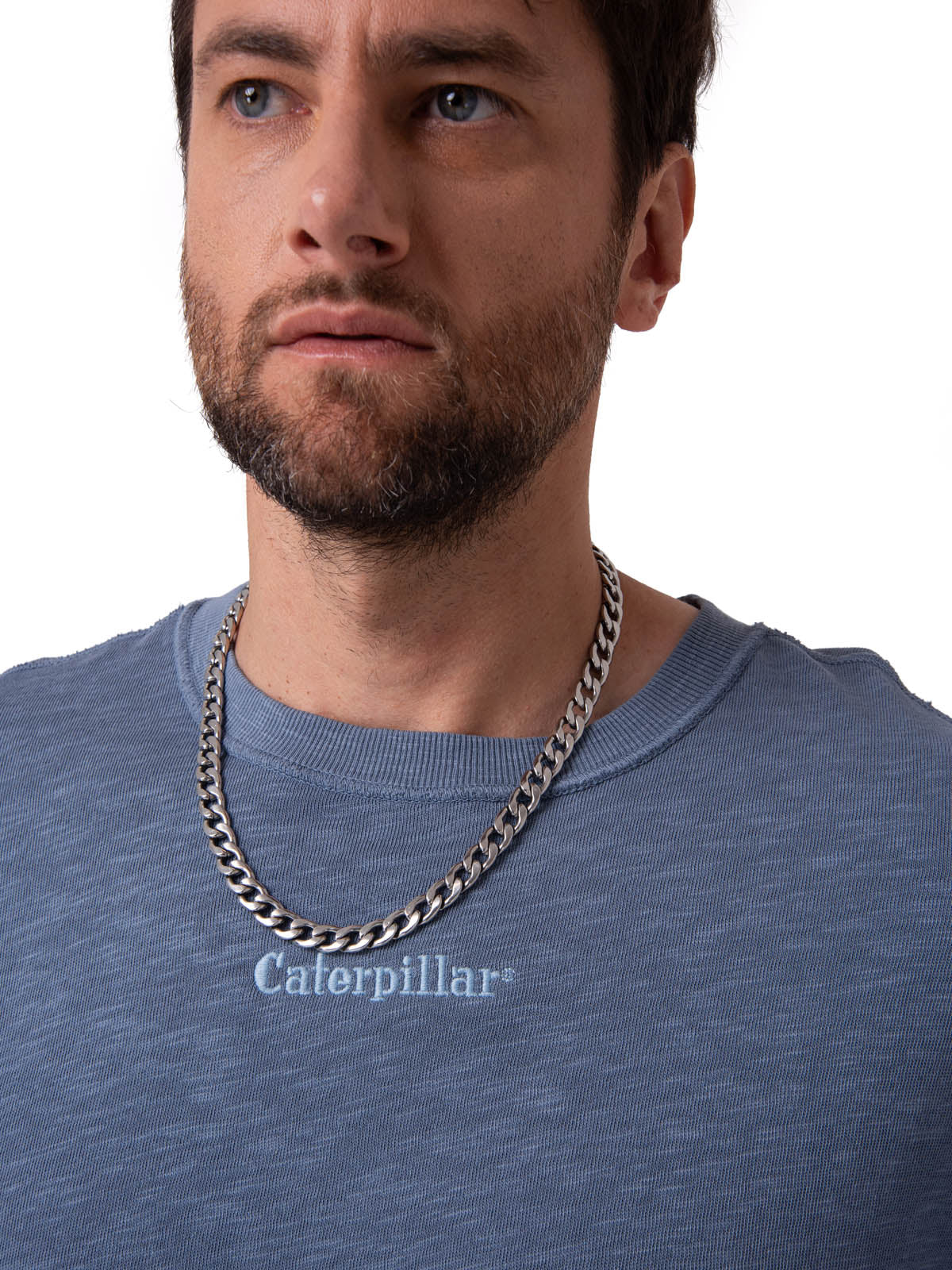 Polera Manga Corta Hombre Slub Knit Relaxed Azul Cat