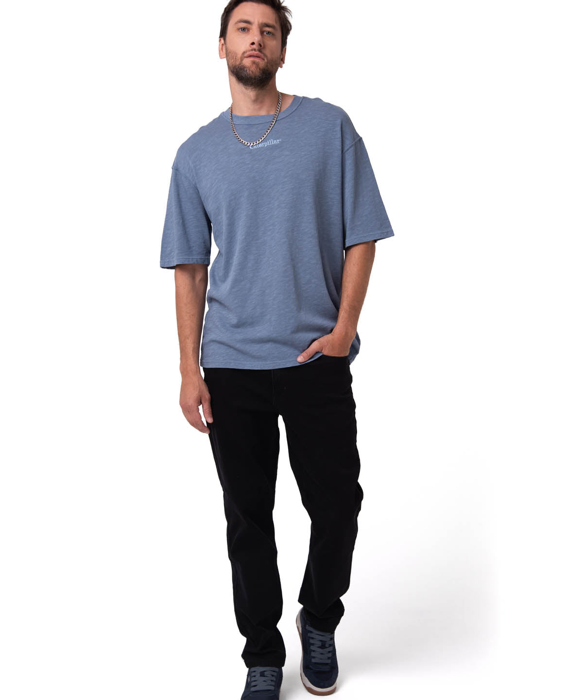 Polera Manga Corta Hombre Slub Knit Relaxed Azul Cat