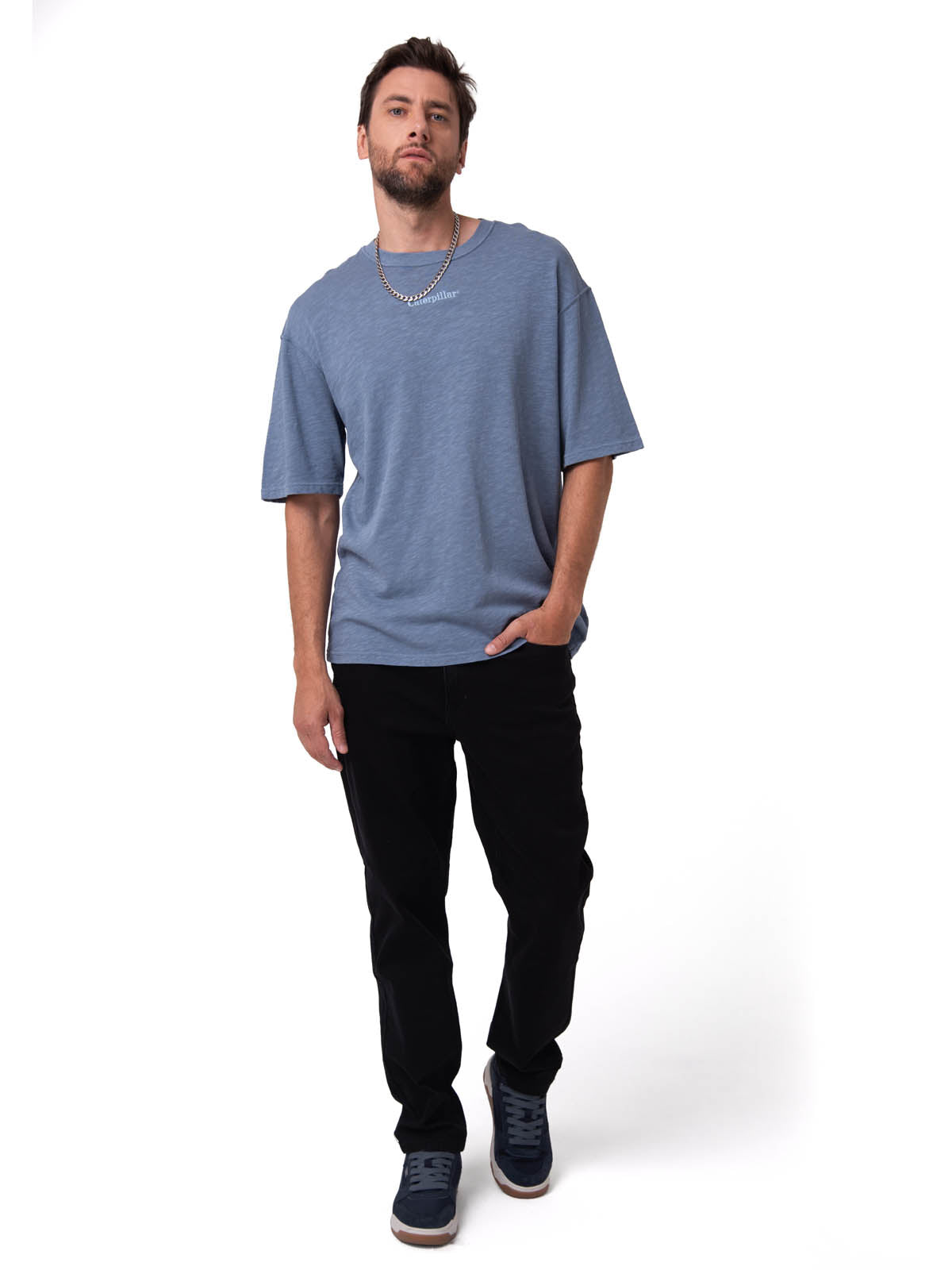 Polera Manga Corta Hombre Slub Knit Relaxed Azul Cat