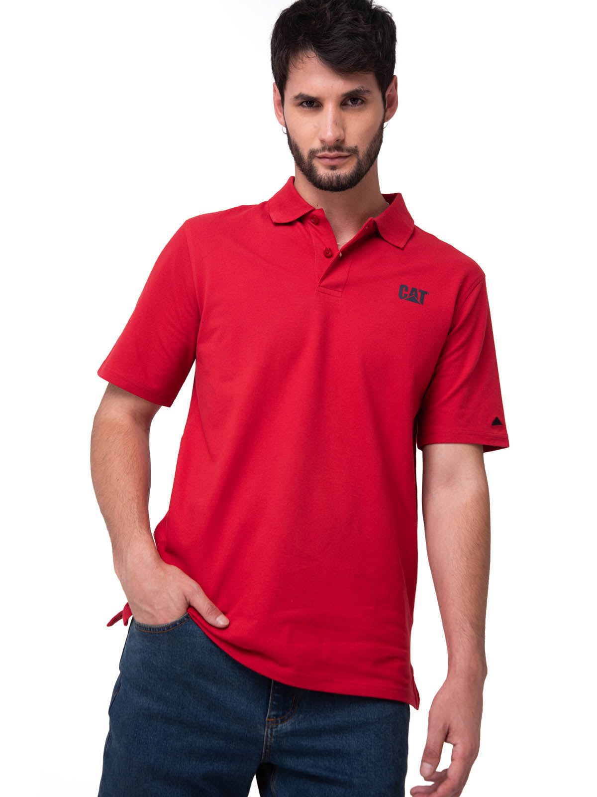 Polera Pique Manga Corta Logo Rojo Cat
