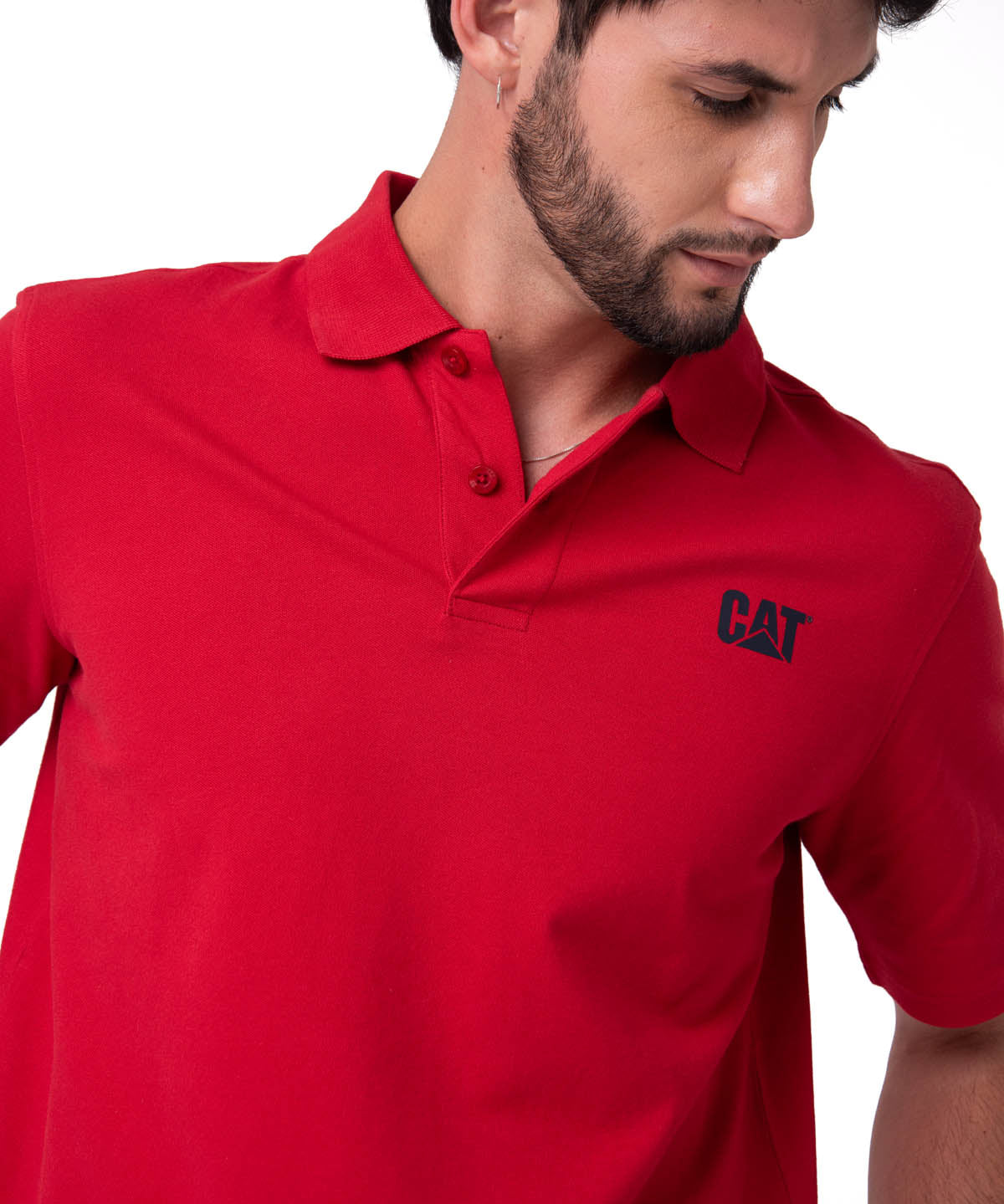 Polera Pique Manga Corta Logo Rojo Cat