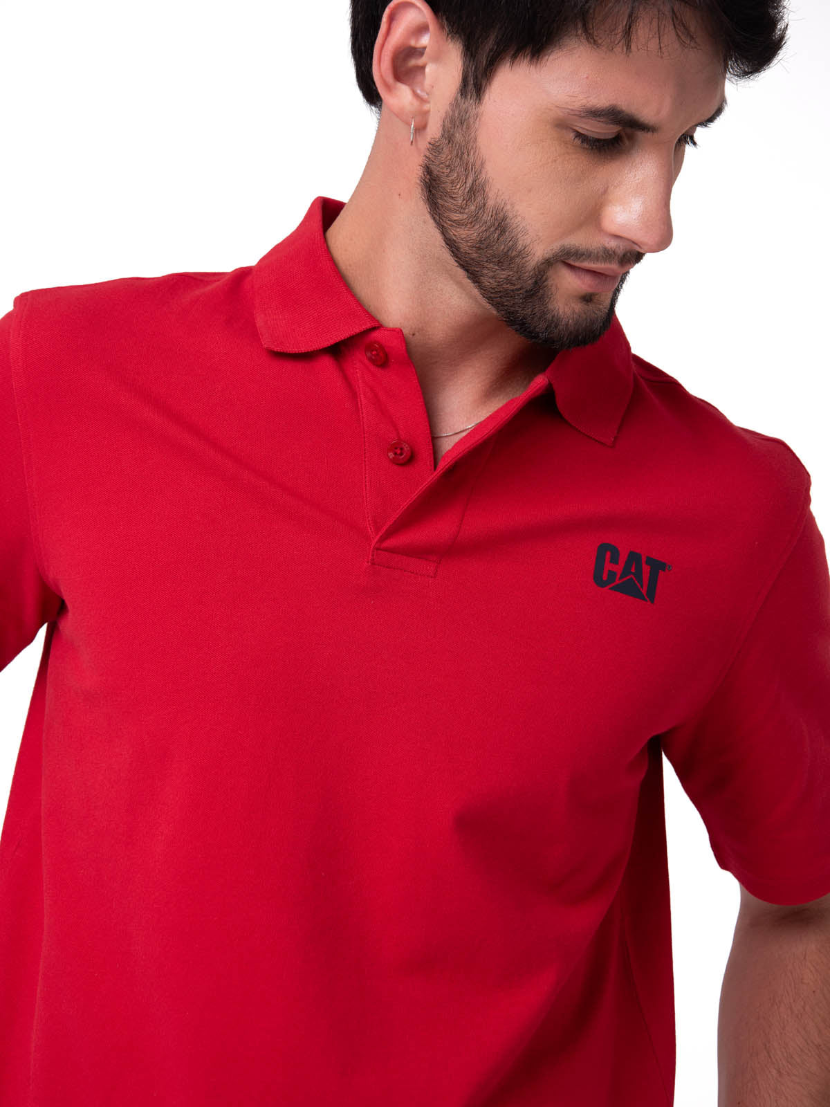 Polera Pique Manga Corta Logo Rojo Cat