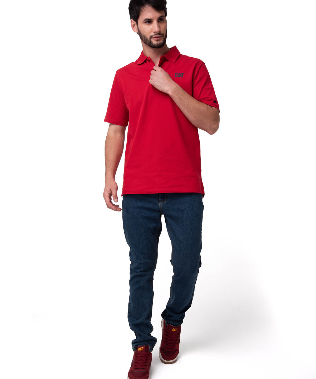 Polera Pique Manga Corta Logo Rojo Cat