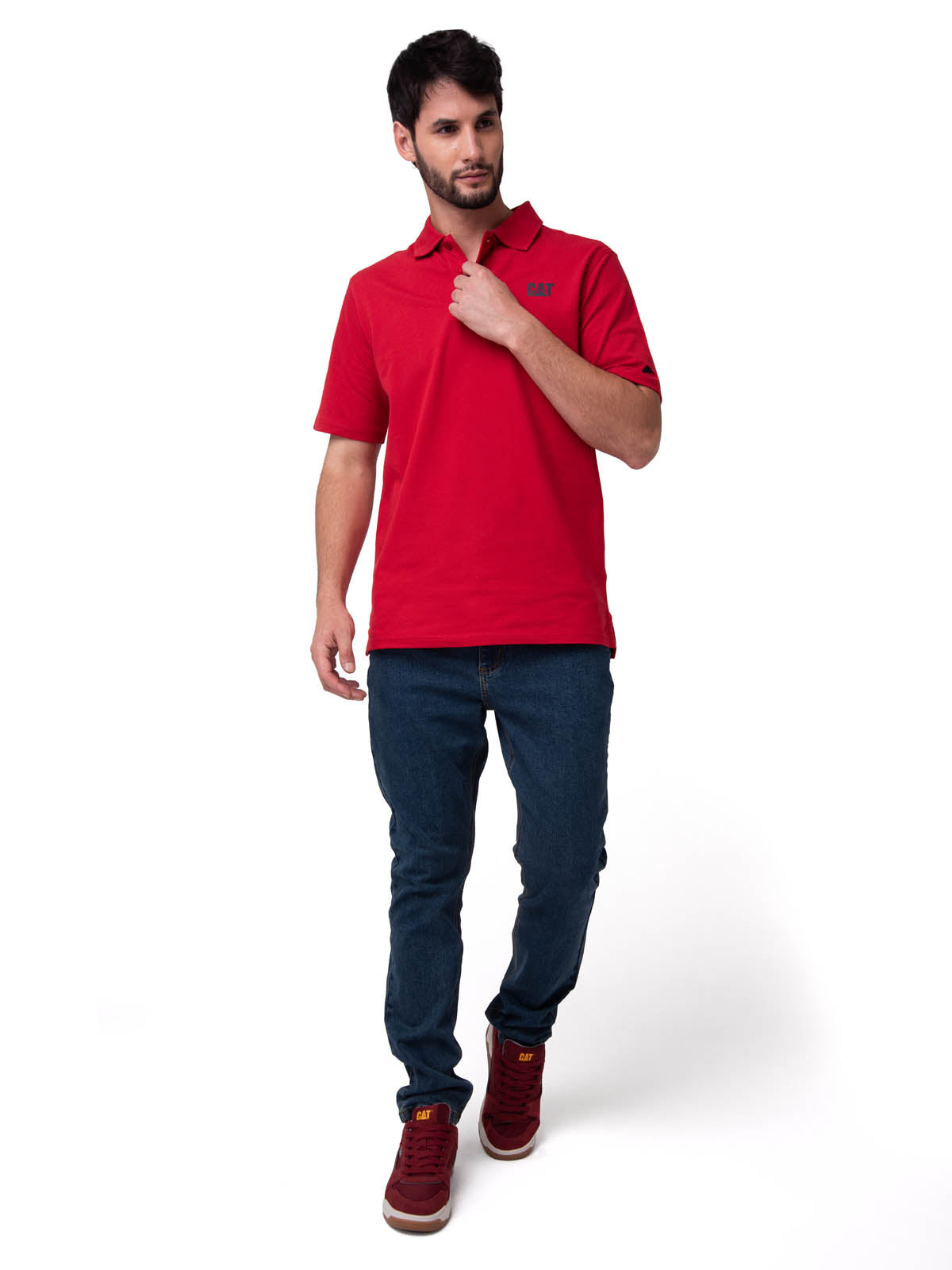 Polera Pique Manga Corta Logo Rojo Cat