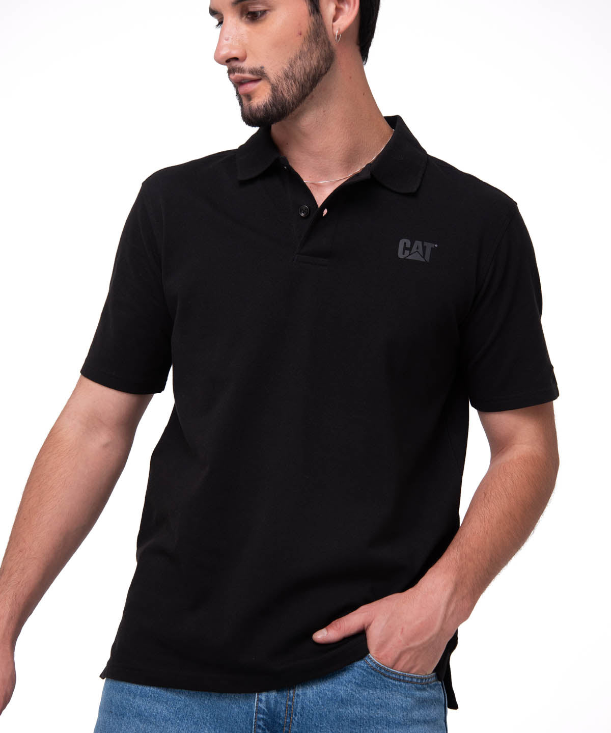 Polera Pique Manga Corta Logo Negro Cat