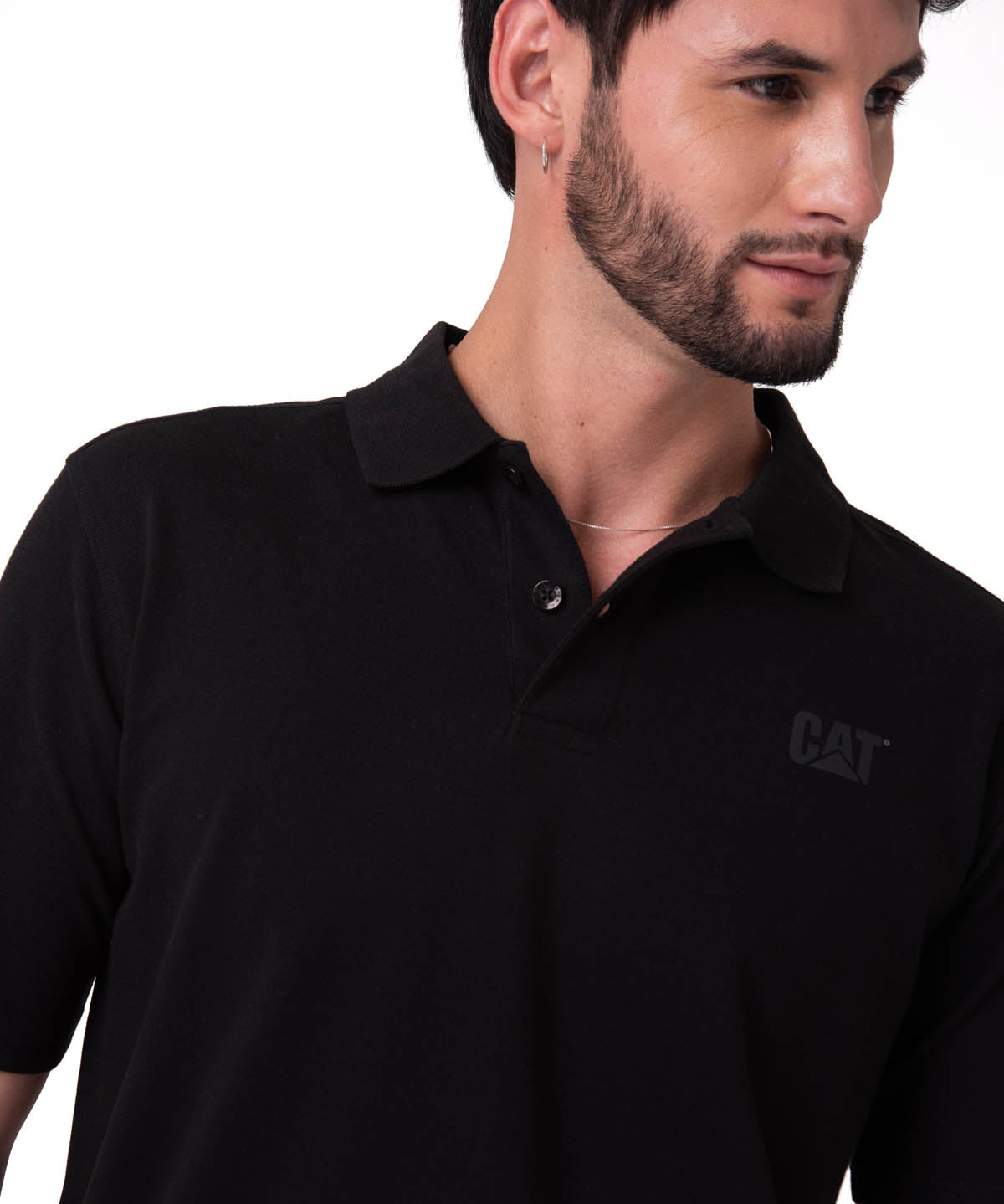 Polera Pique Manga Corta Logo Negro Cat