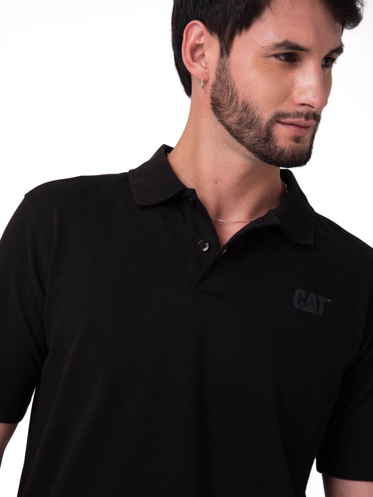 Polera Pique Manga Corta Logo Negro Cat