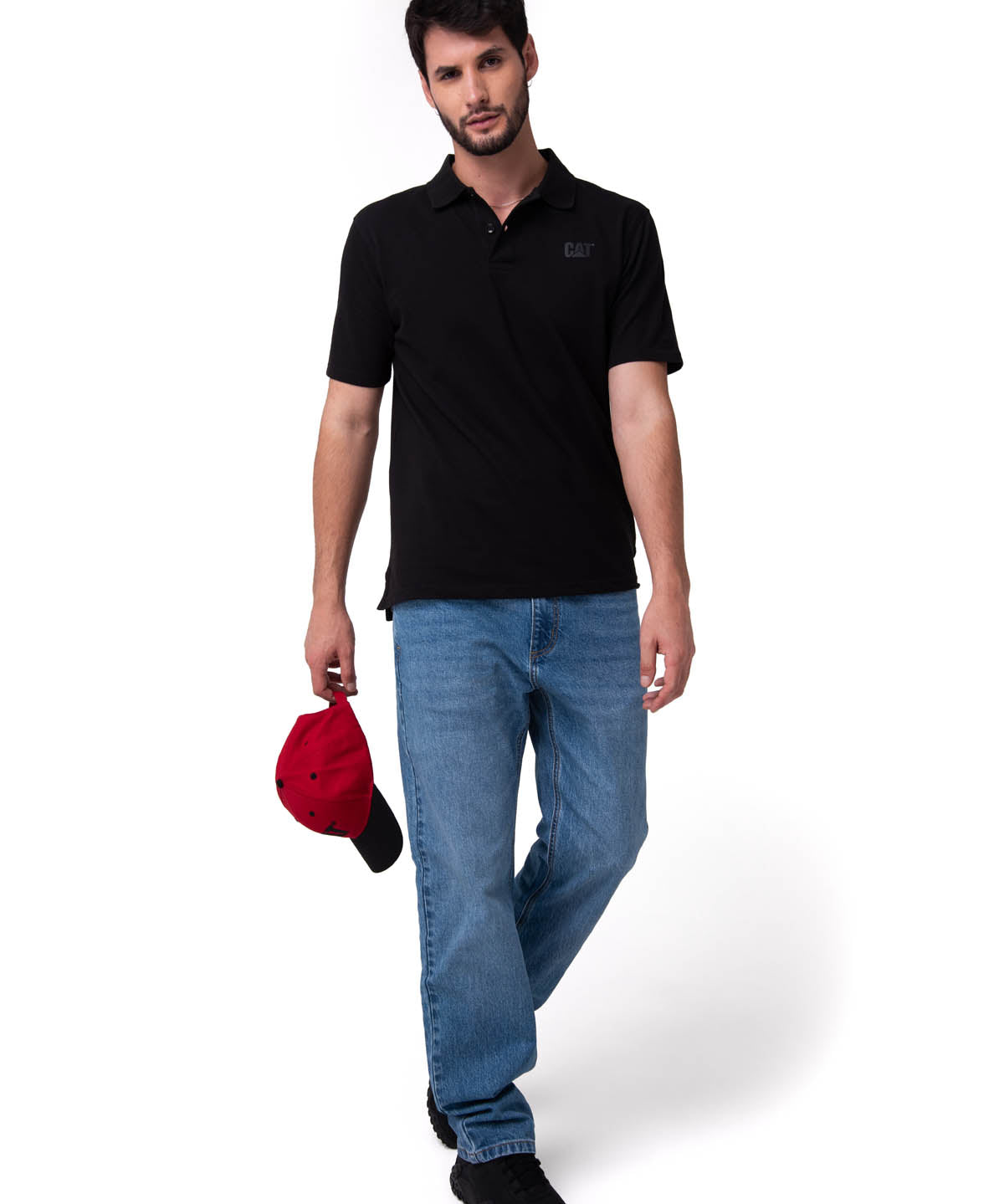 Polera Pique Manga Corta Logo Negro Cat