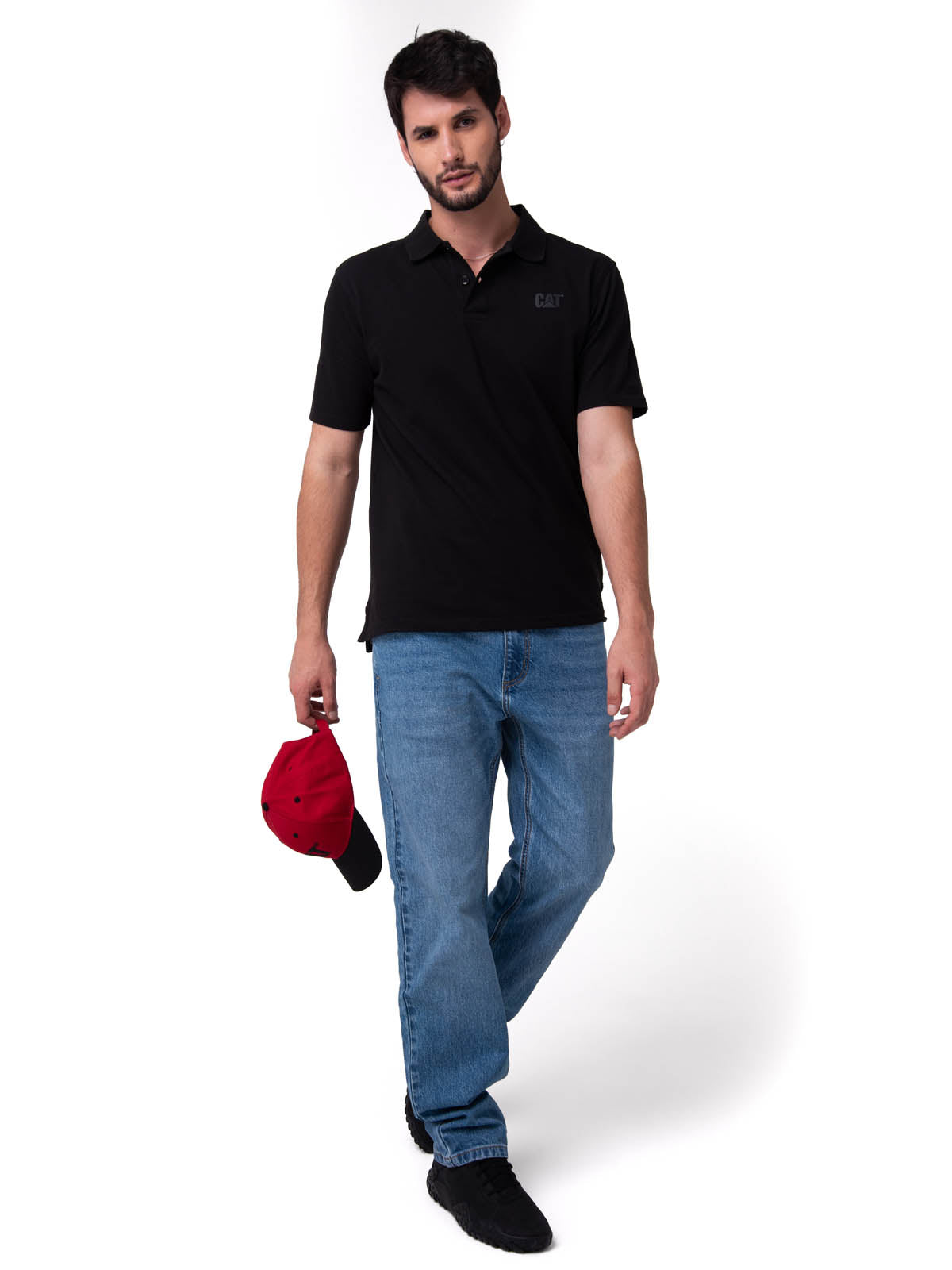 Polera Pique Manga Corta Logo Negro Cat