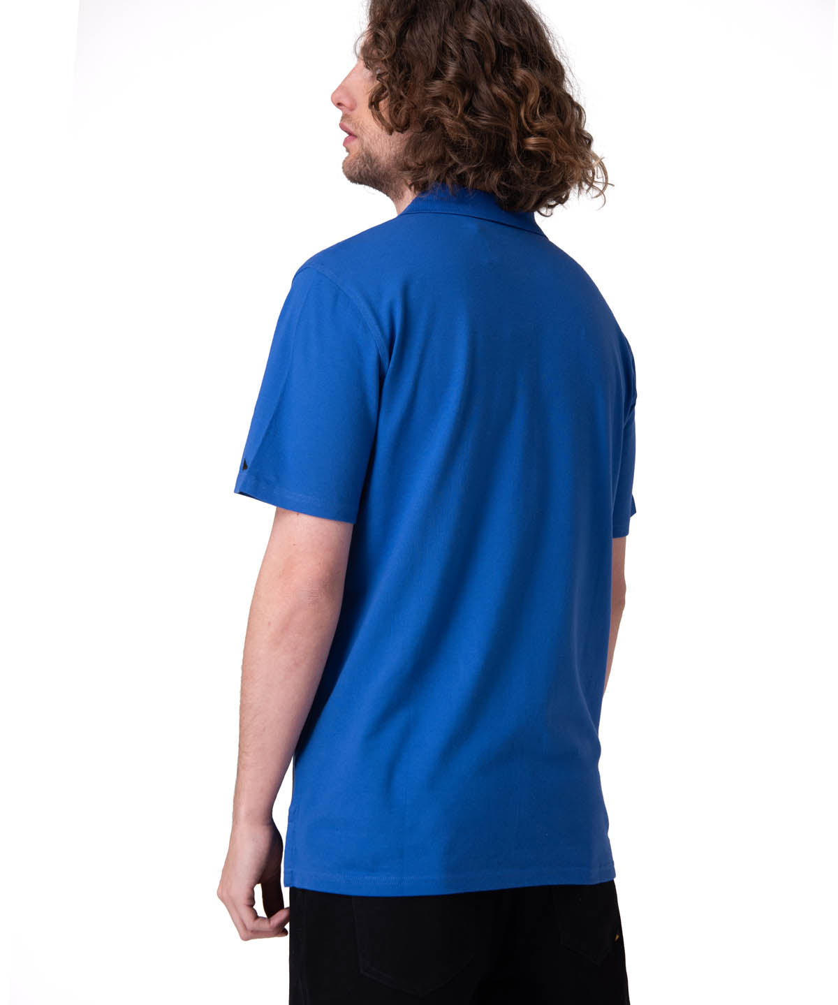 Polera Manga Corta Hombre Cat Logo Pique Azul