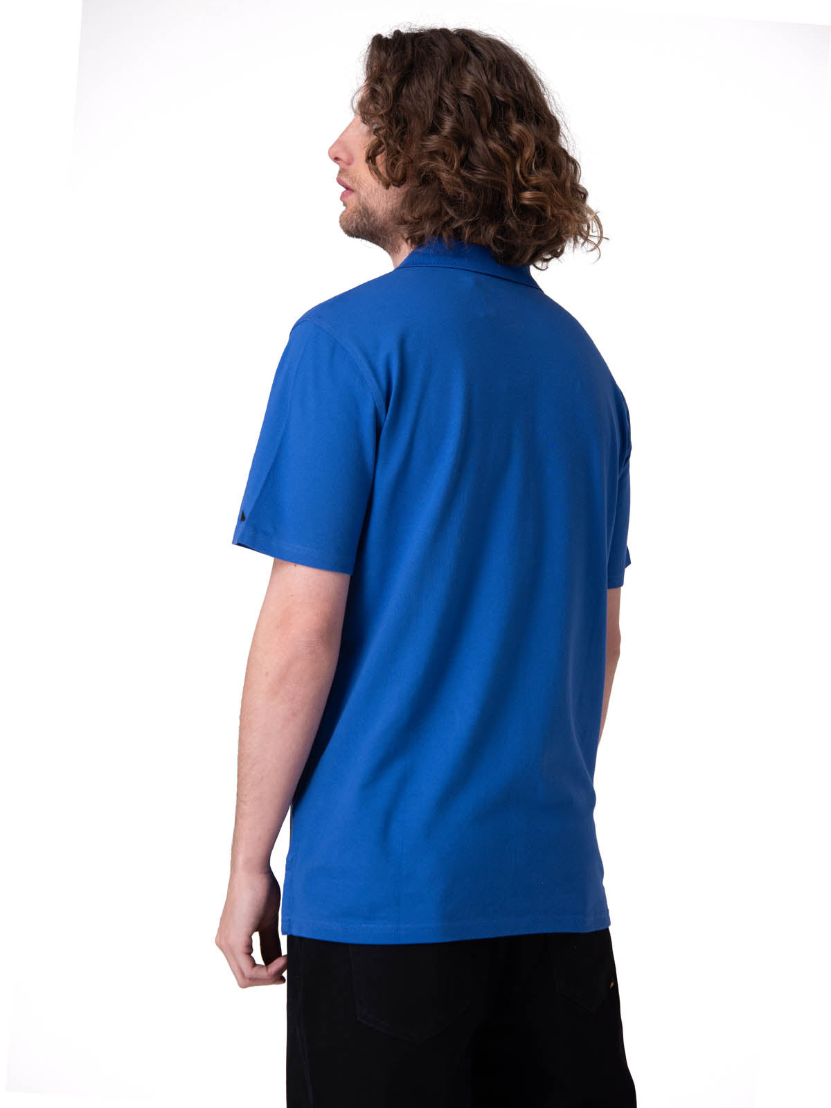 Polera Manga Corta Hombre Cat Logo Pique Azul