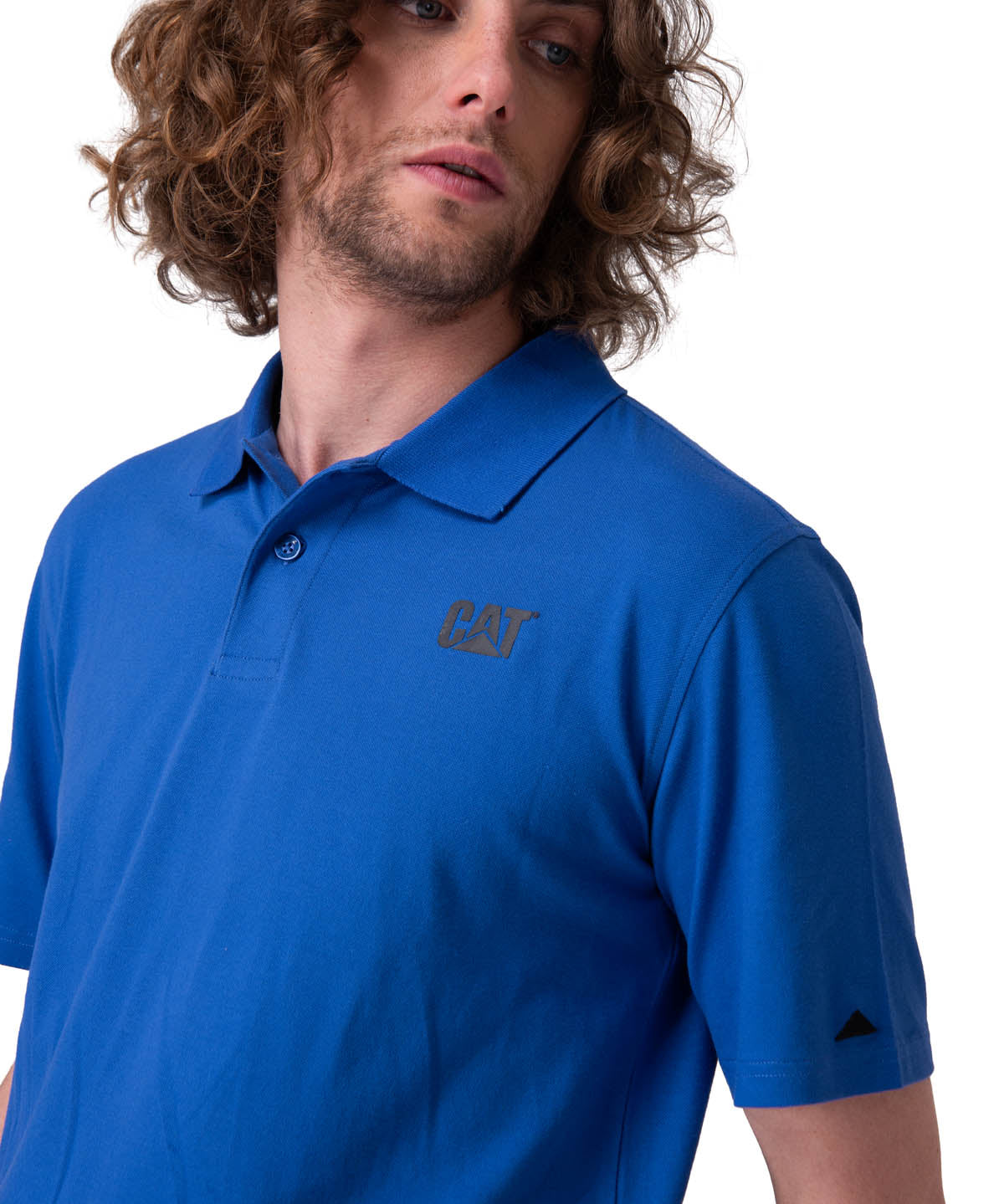 Polera Manga Corta Hombre Cat Logo Pique Azul