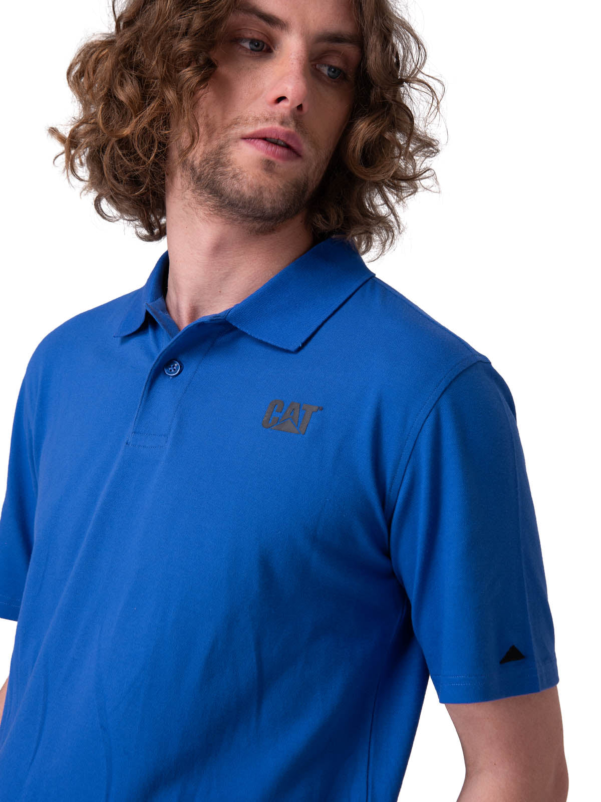 Polera Manga Corta Hombre Cat Logo Pique Azul
