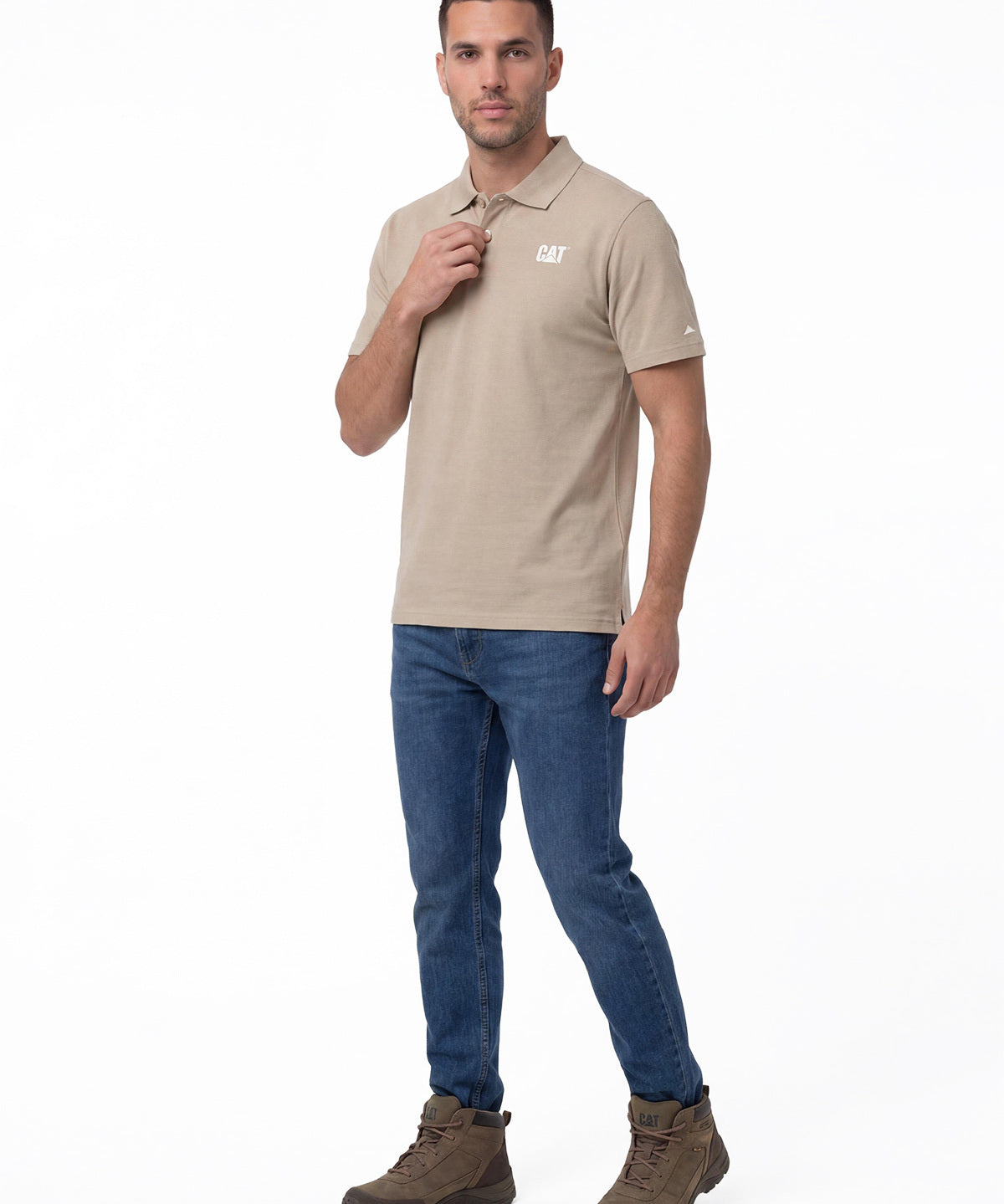 Polera Pique Manga Corta Logo Café Claro Cat