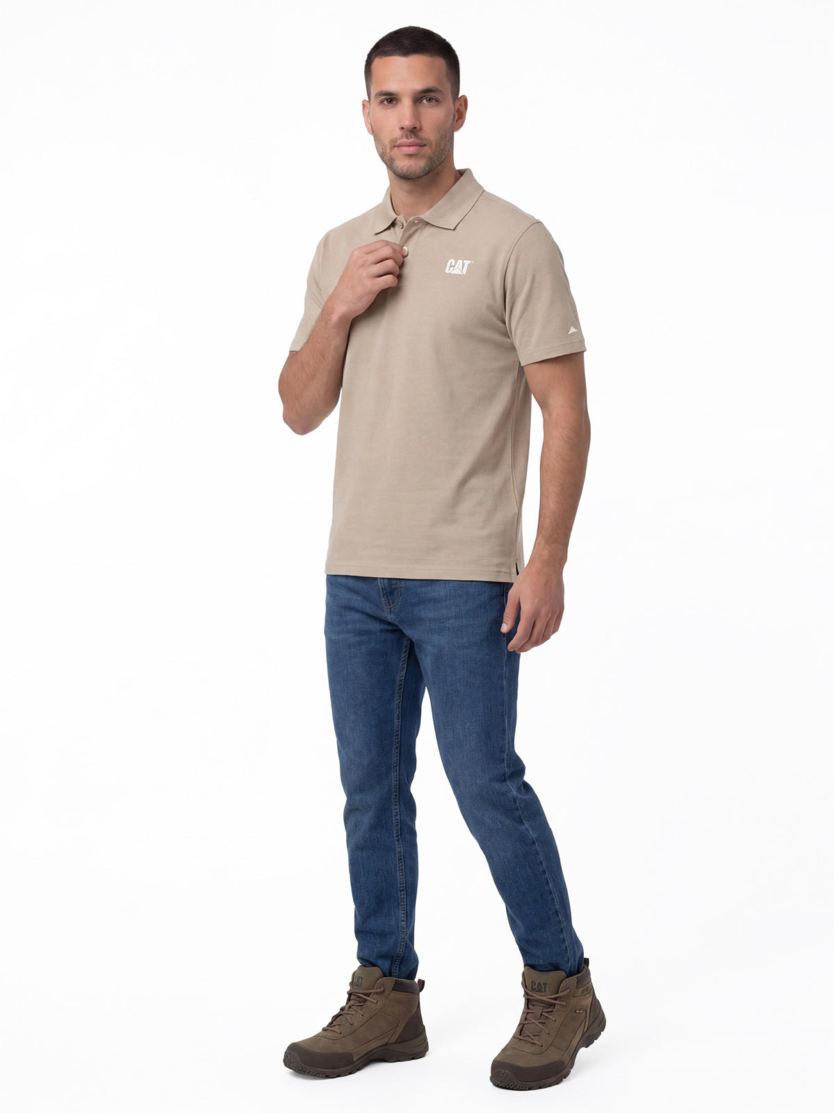 Polera Pique Manga Corta Logo Café Claro Cat