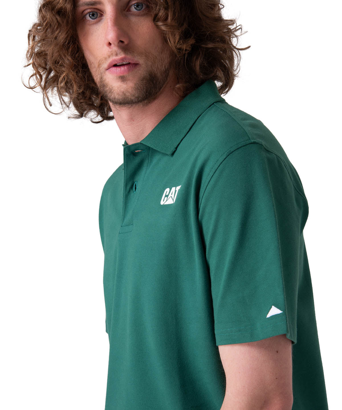 Polera Manga Corta Hombre Cat Logo Pique Verde