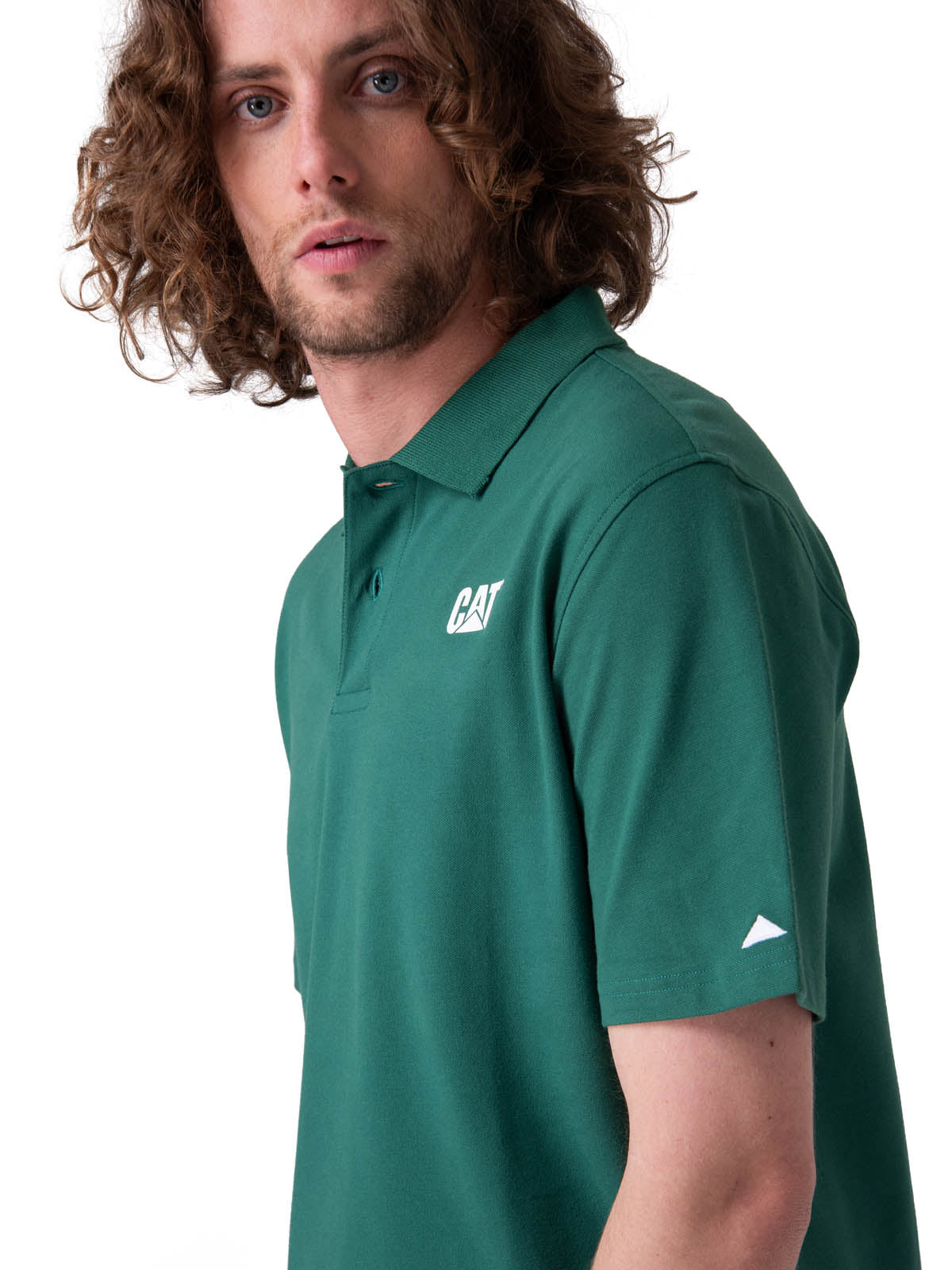 Polera Manga Corta Hombre Cat Logo Pique Verde
