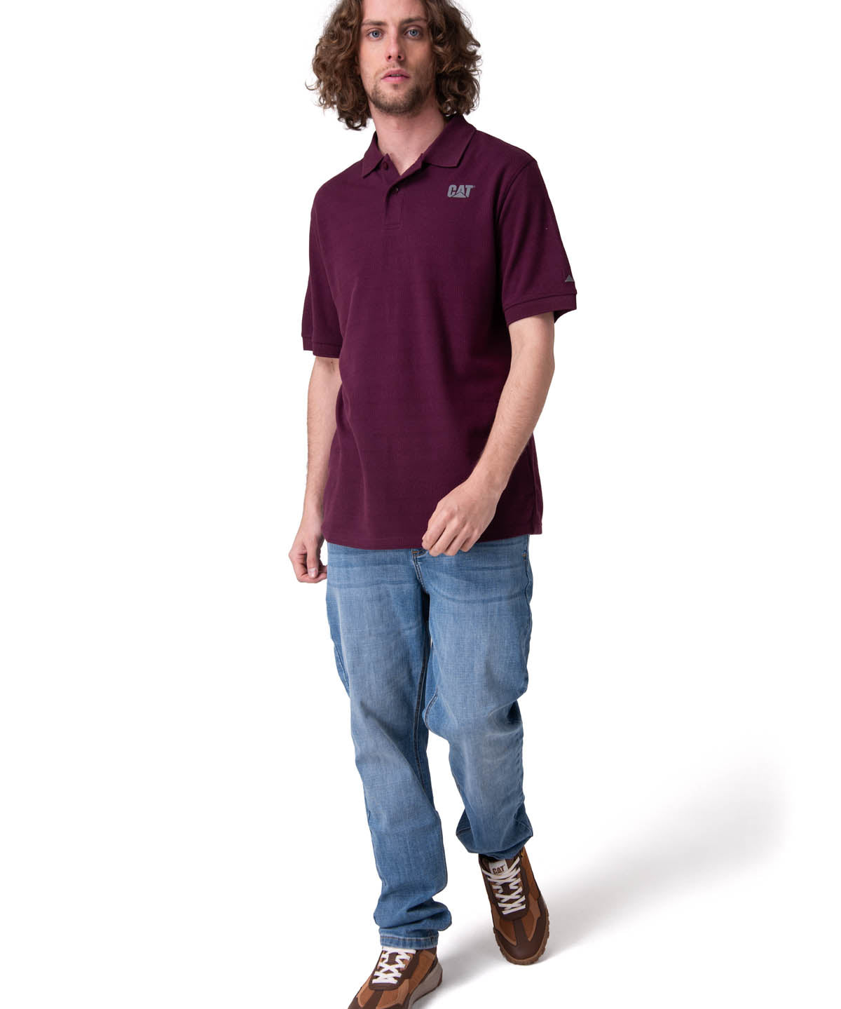 Polera Manga Corta Hombre Cat Logo Pique Morado
