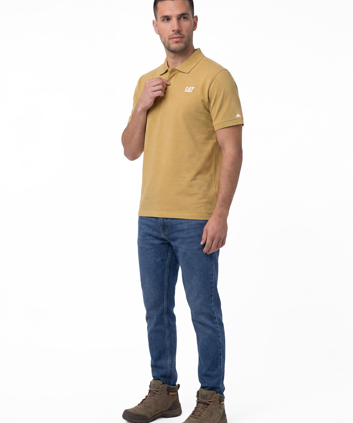Polera Pique Manga Corta Logo Jersey Amarillo Cat