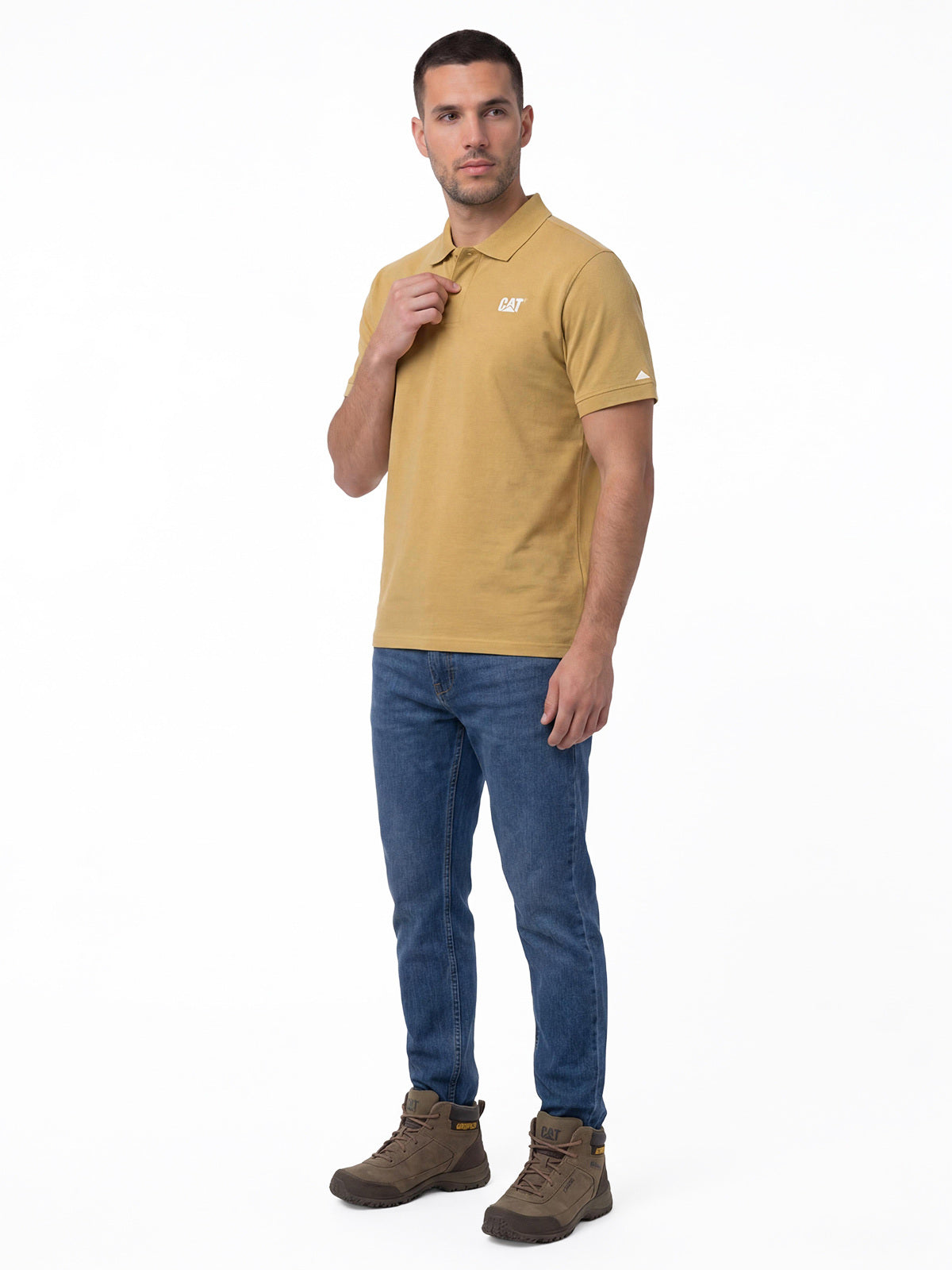 Polera Pique Manga Corta Logo Jersey Amarillo Cat