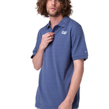 Polera Manga Corta Hombre Cat Logo Pique Azul