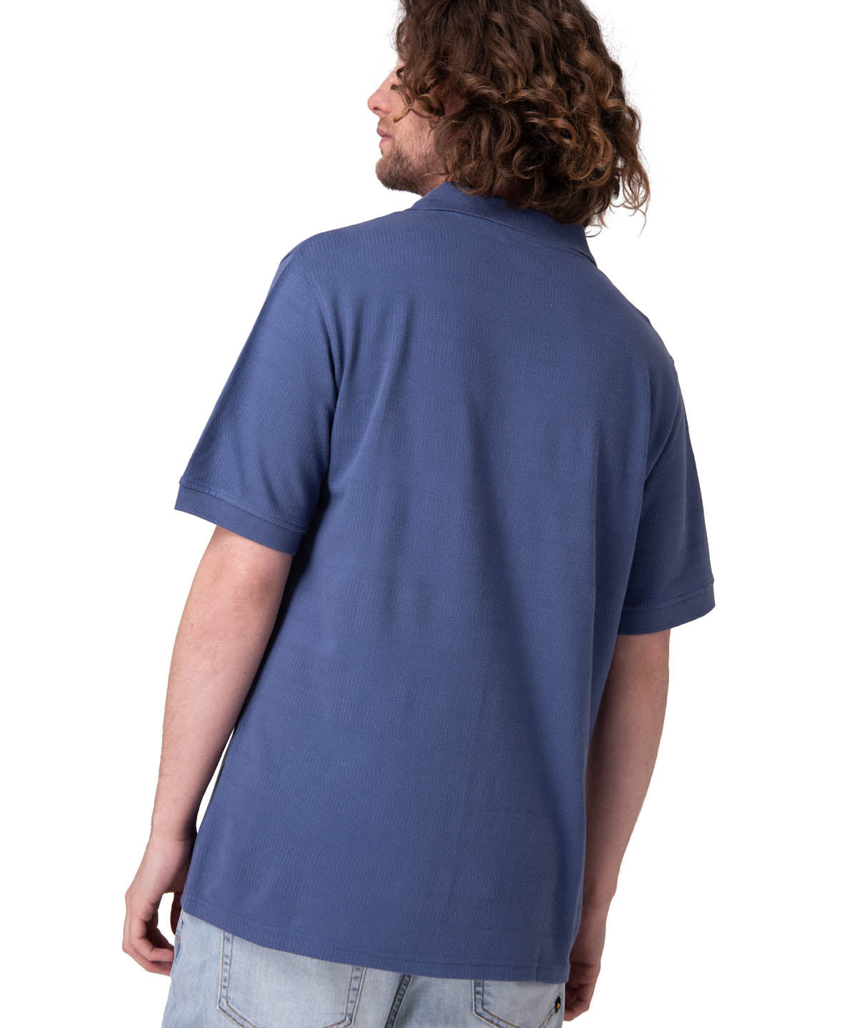 Polera Manga Corta Hombre Cat Logo Pique Azul