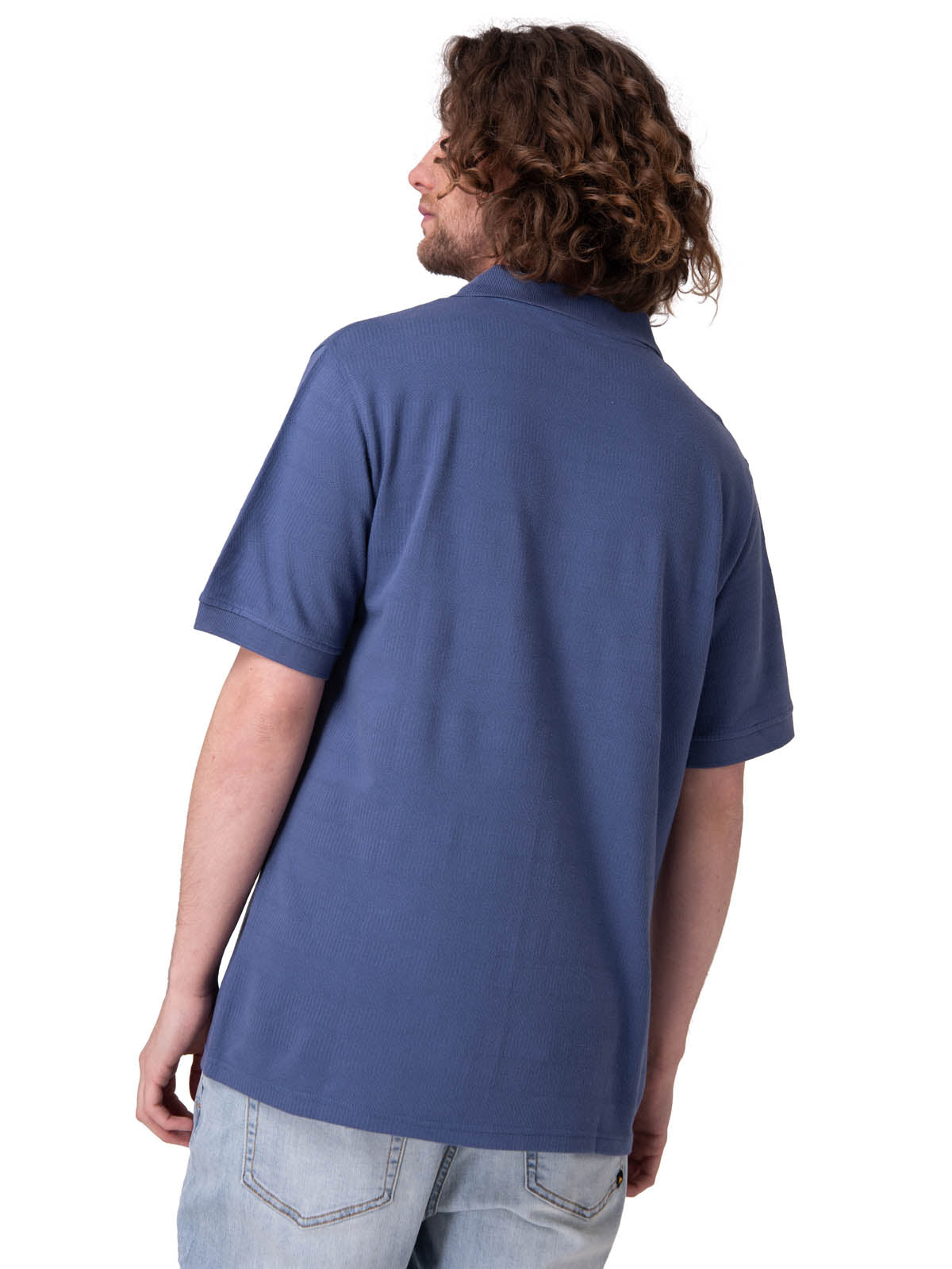 Polera Manga Corta Hombre Cat Logo Pique Azul